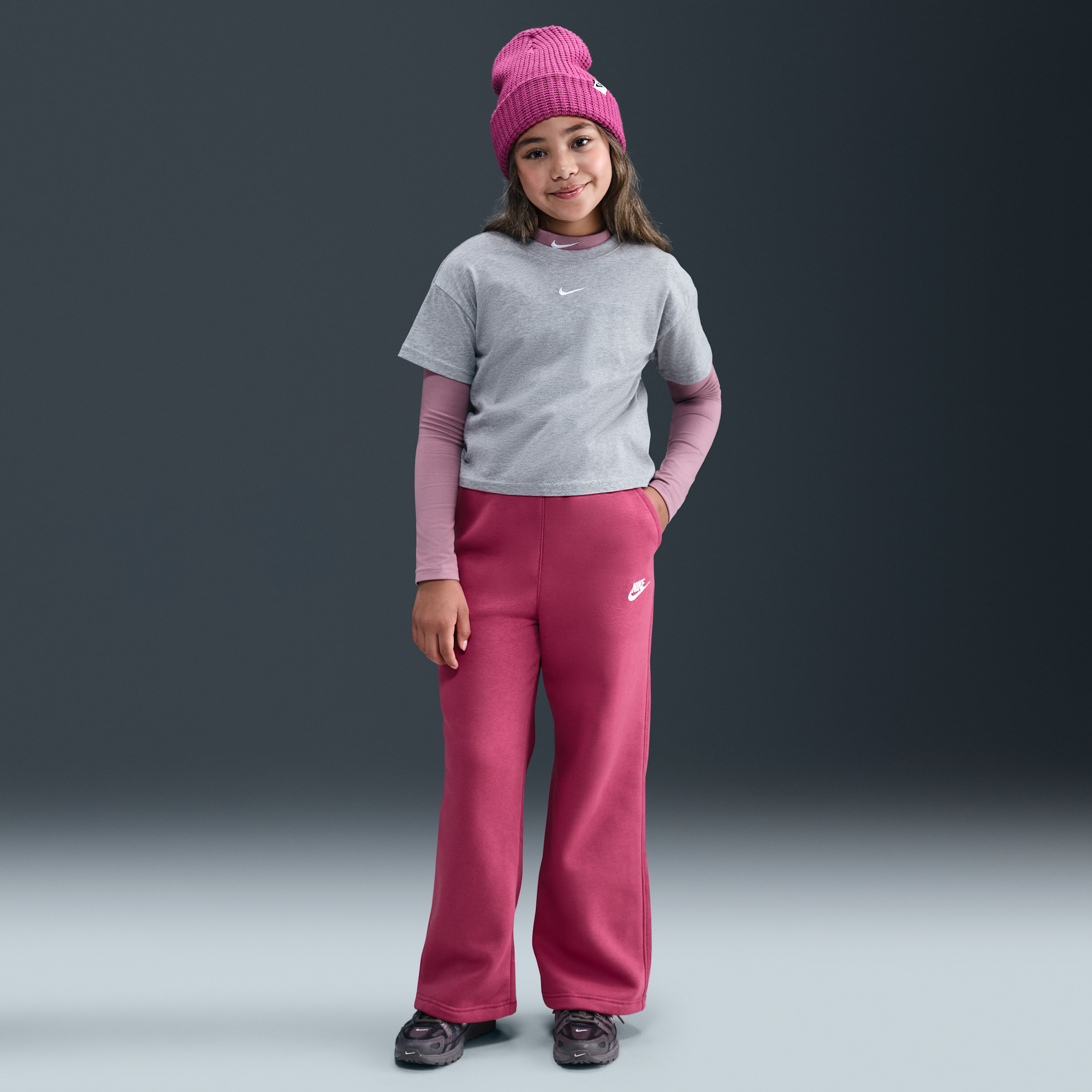 Nike Unisex Sportswear Club Fleece Girls' Wide-leg Pants In Pink