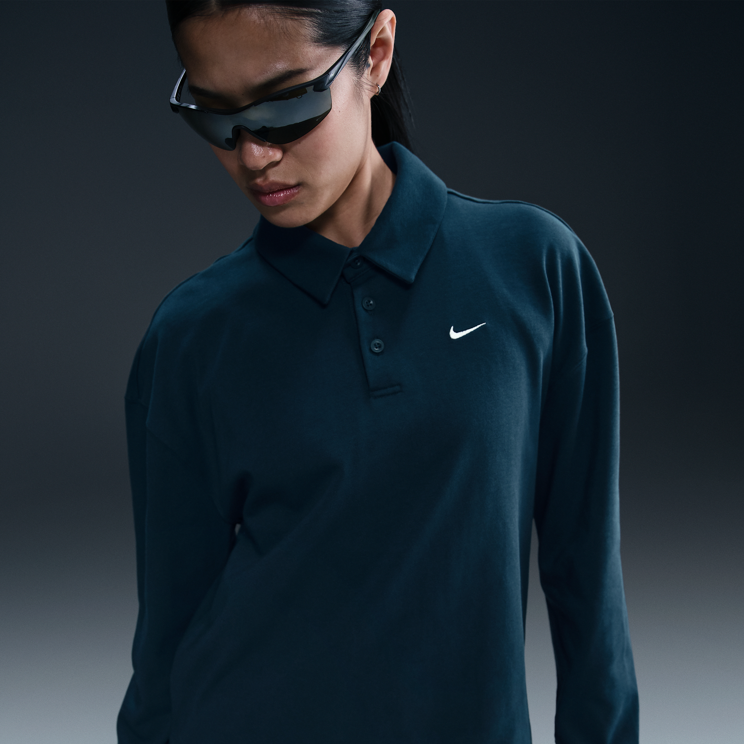 Nike Women's Sportswear Essential Oversized Long-sleeve Polo In Blue