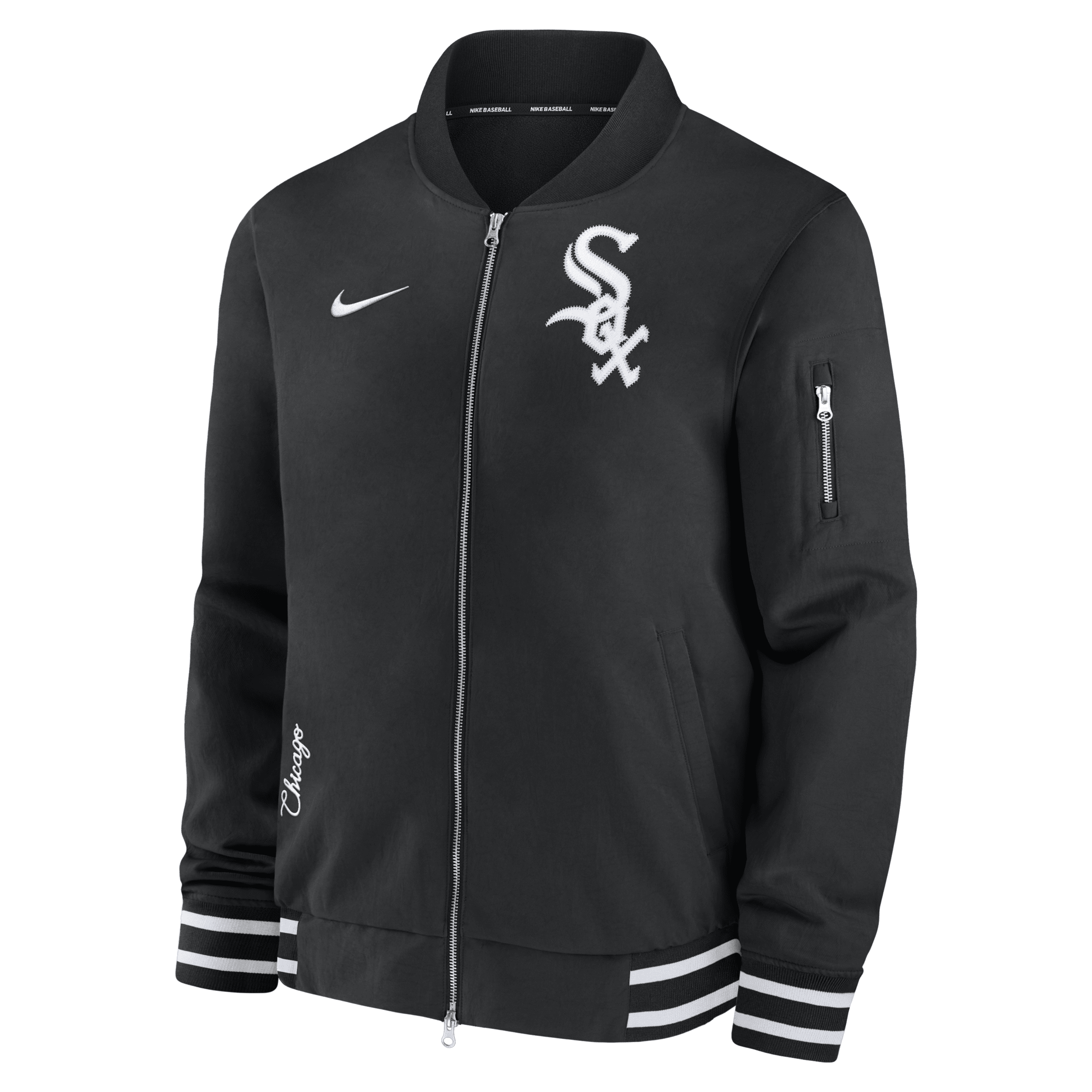 Nike Chicago White Sox Authentic Collection  Men's Mlb Full-zip Bomber Jacket In Black
