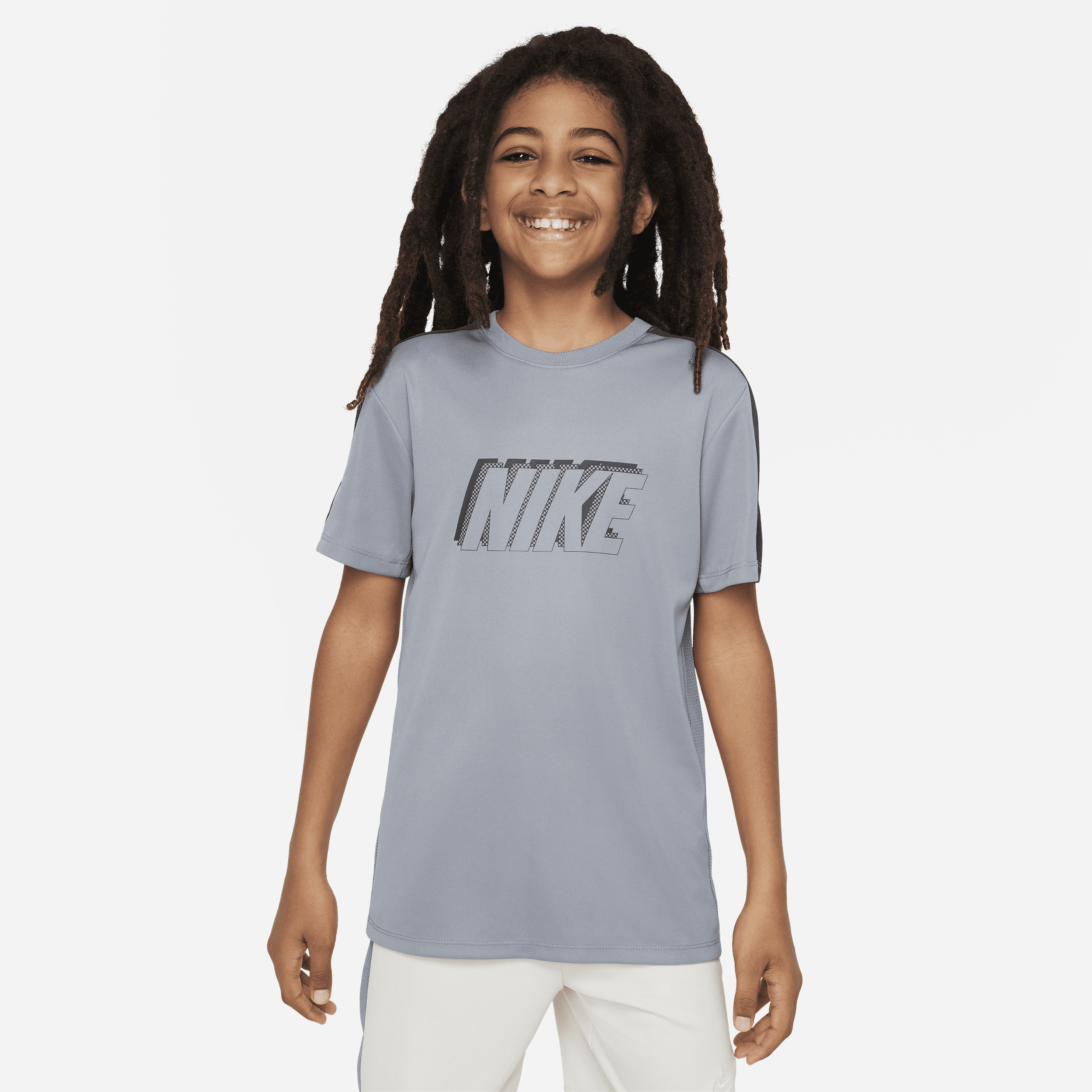 Nike Dri-fit Academy23 Big Kids' Short-sleeve Soccer Top In Grey