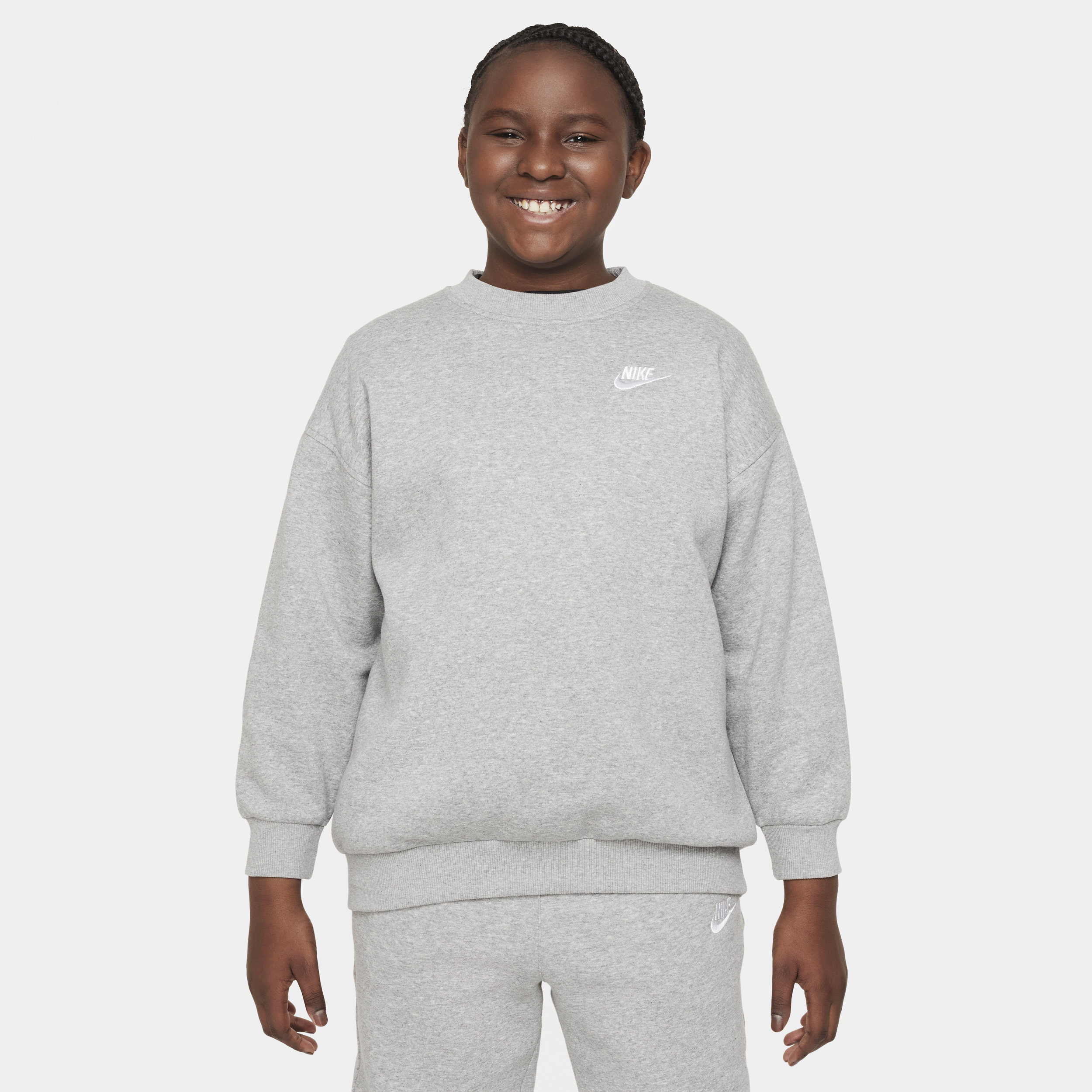 Nike Sportswear Club Fleece Big Kids' Oversized Sweatshirt (Extended Size) in Grey | FD2924-063
