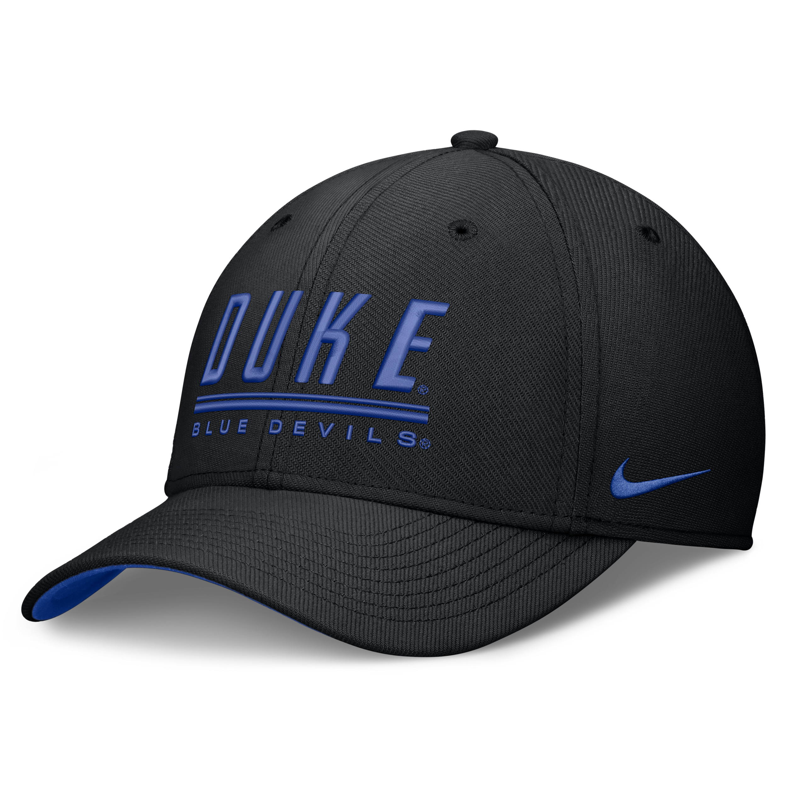 Nike Adult Duke Blue Devils Black Rise Swooshflex Dri-Fit Game Day Structured Hat, Men's, Medium/Large