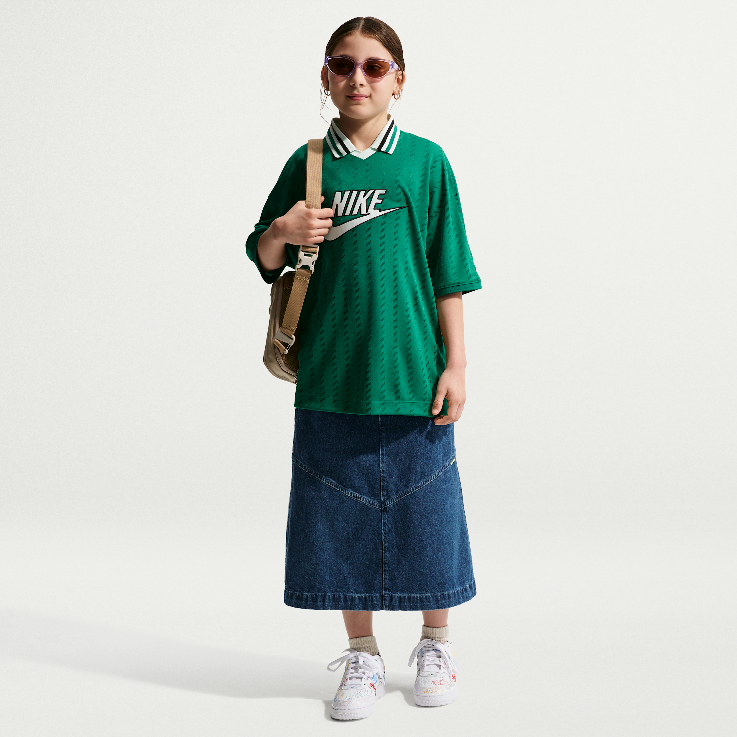 Nike Sportswear Big Kids' Denim Midi Skirt in Blue | IM8718-461