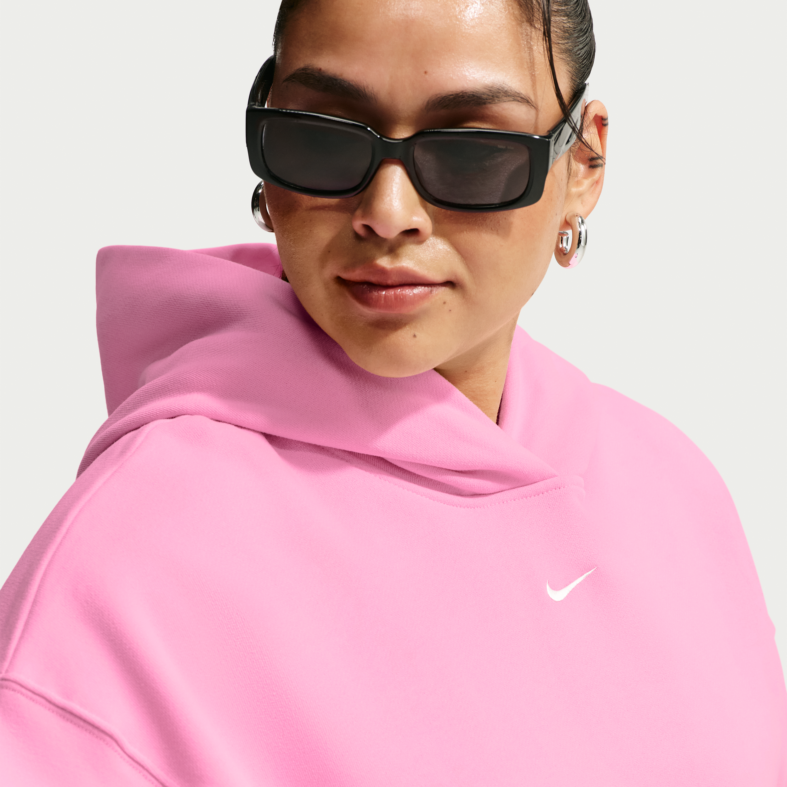 Nike Women's Studio Fleece Medium Weight Oversized Pullover Hoodie (Plus Size) in Pink | IW4769-621