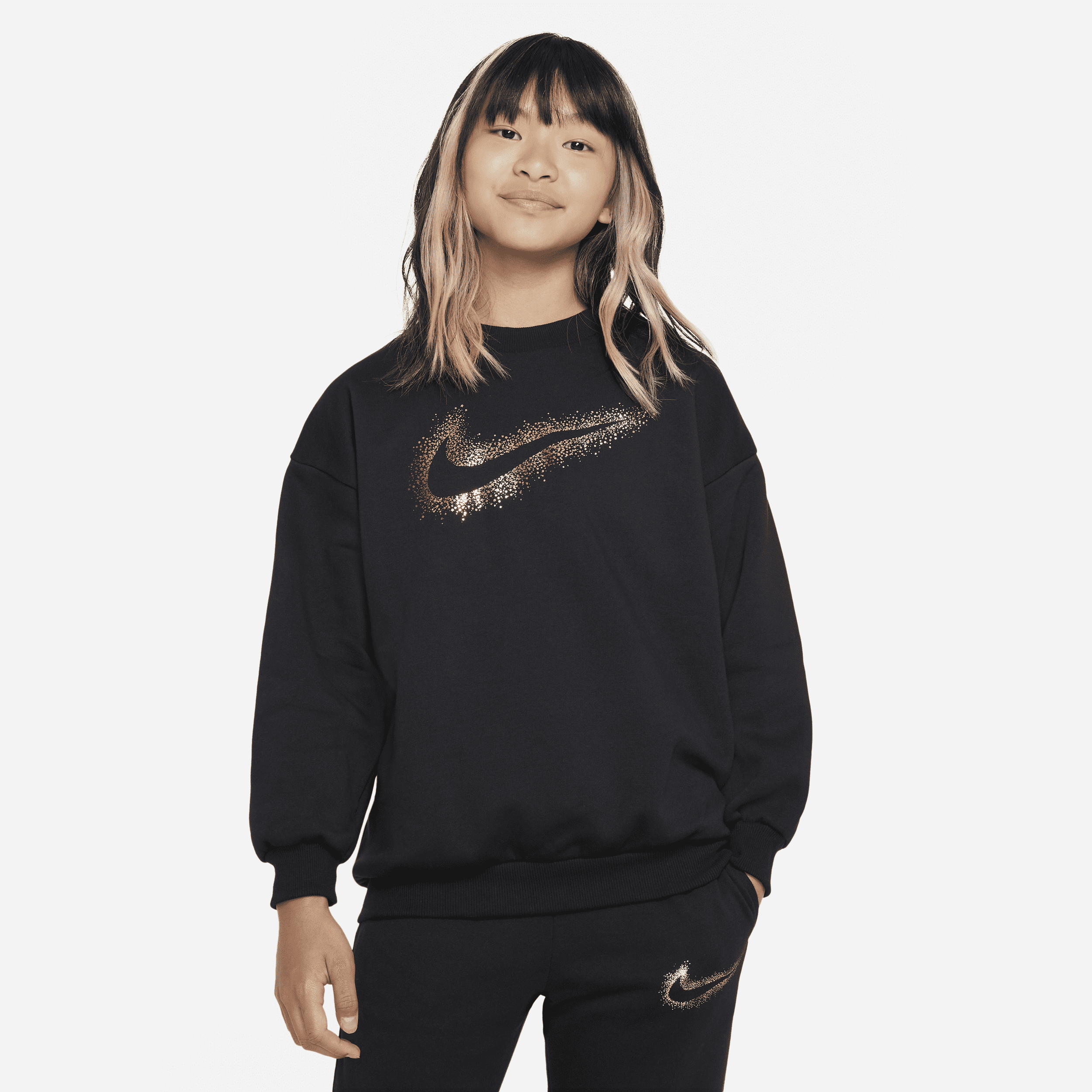 Nike Sportswear Icon Fleece Big Kids' (girls') Sweatshirt In Black