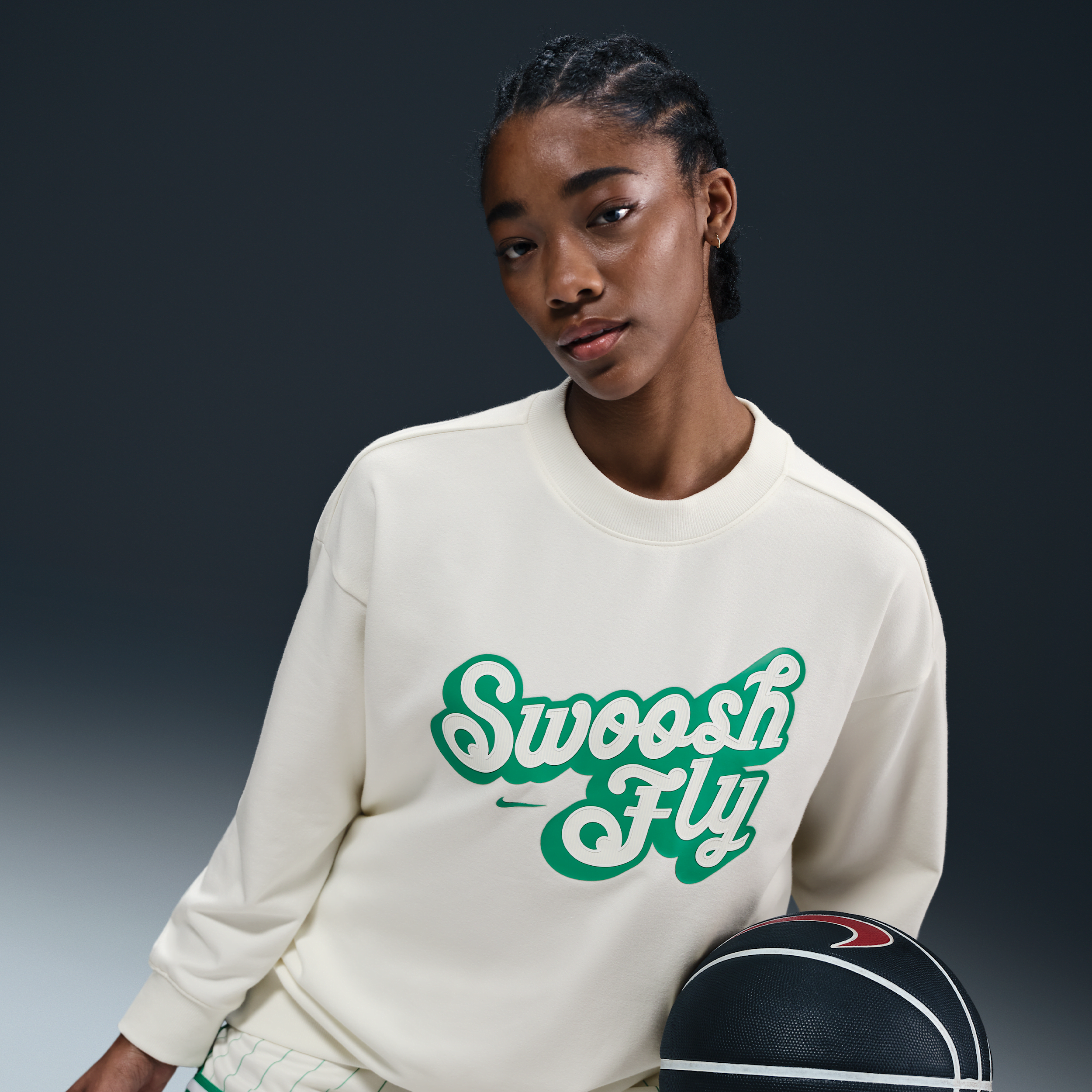 Nike Swoosh Fly Oversize Basketball Sweatshirt In White