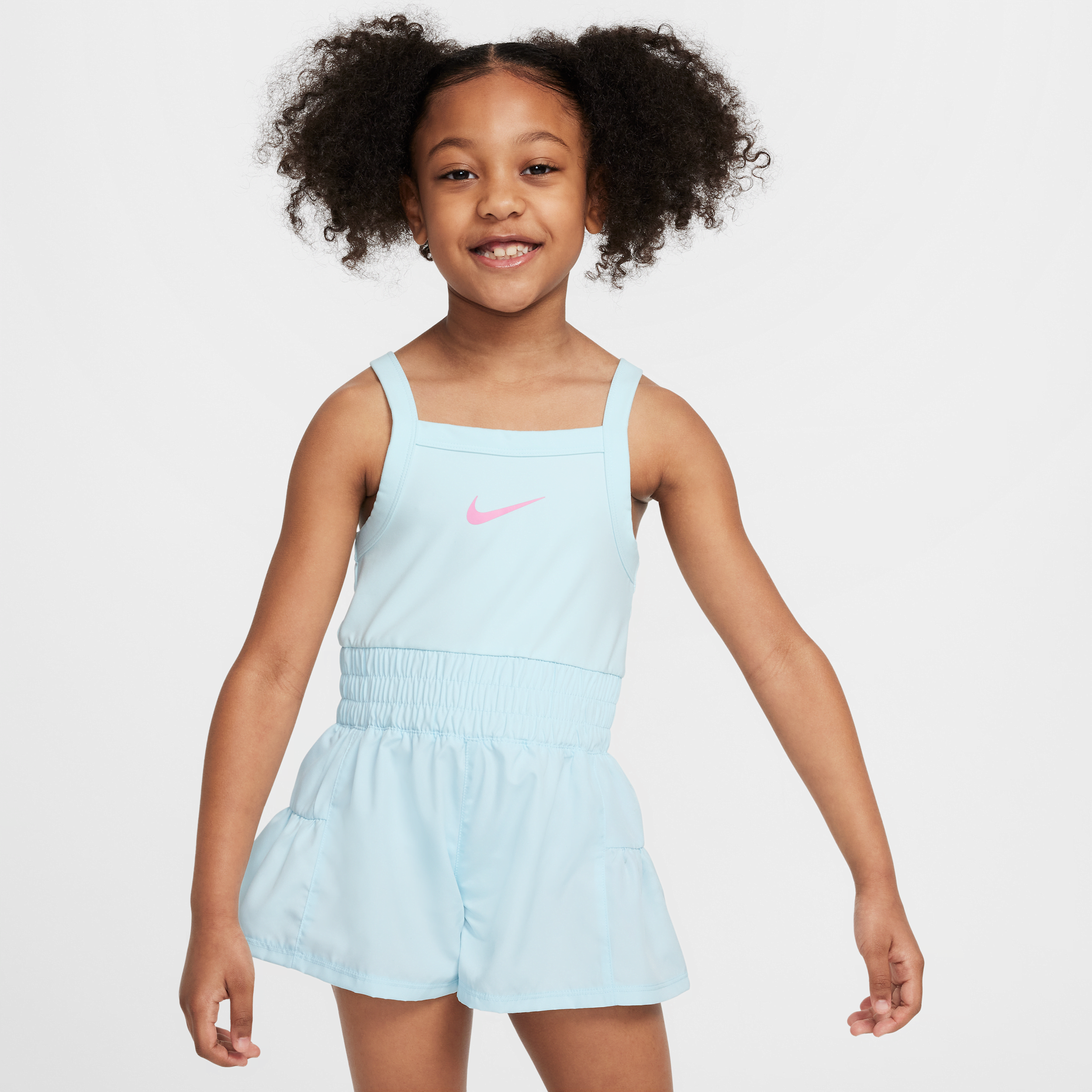 Nike Dri-fit Sunny Swoosh Little Kids' Runsie Romper In Blue