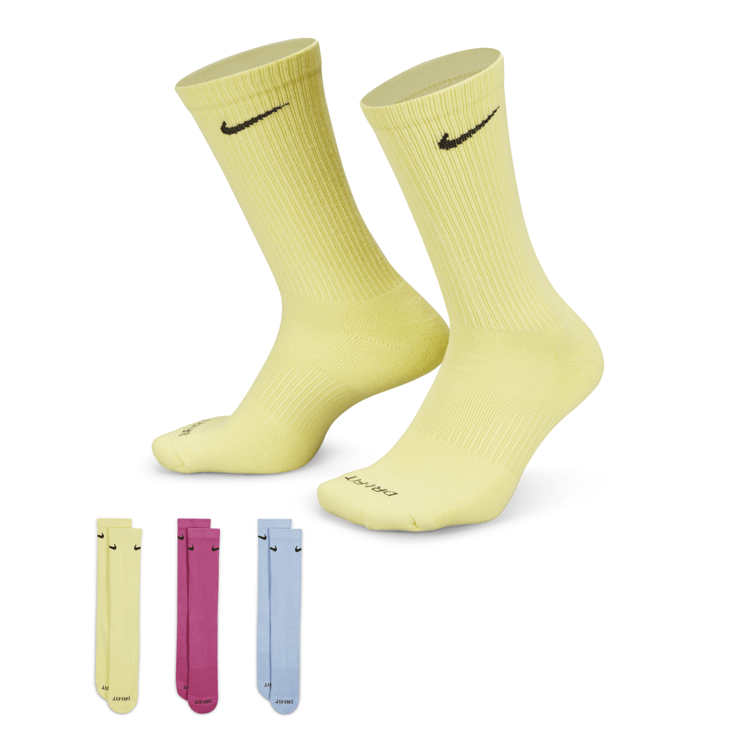 Nike Unisex Everyday Plus Cushioned Training Crew Socks (3 Pairs) In Light Zitron/active Fuchsia/cobalt Blue