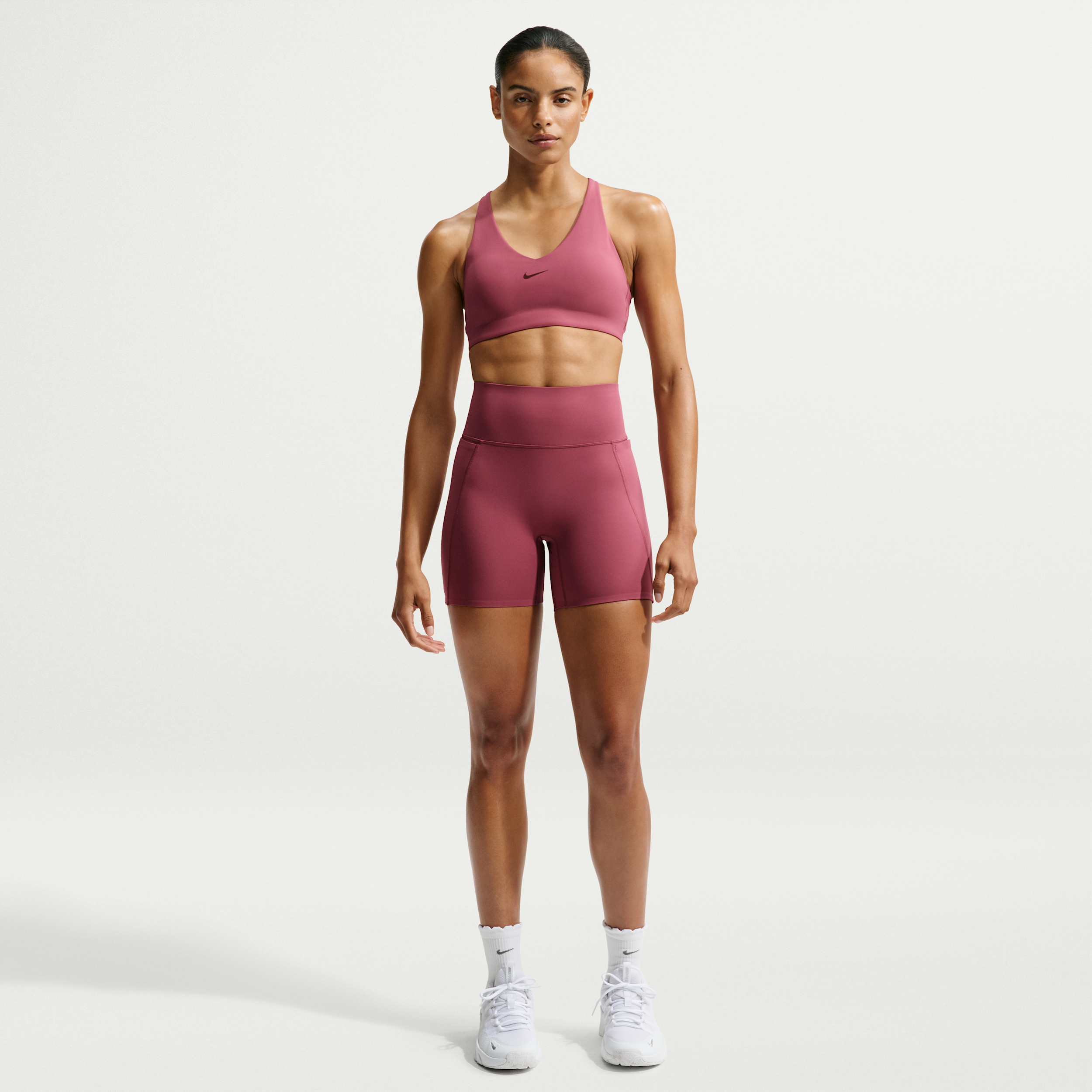 Nike Women's Universa High-Waisted 5" Biker Shorts with No Front Seam in Red | HQ6832-654