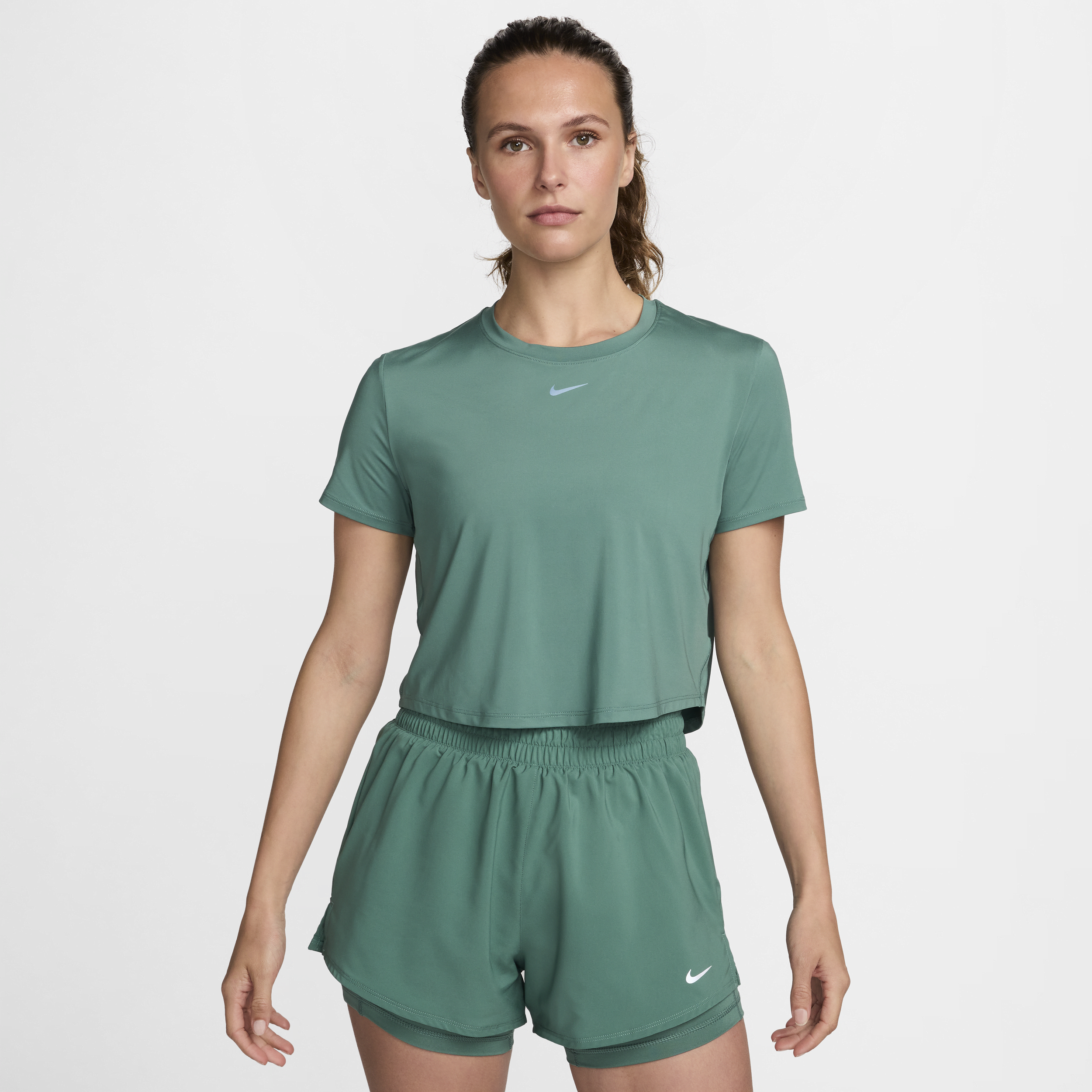 Shop Nike Women's One Classic Dri-fit Short-sleeve Cropped Top In Green