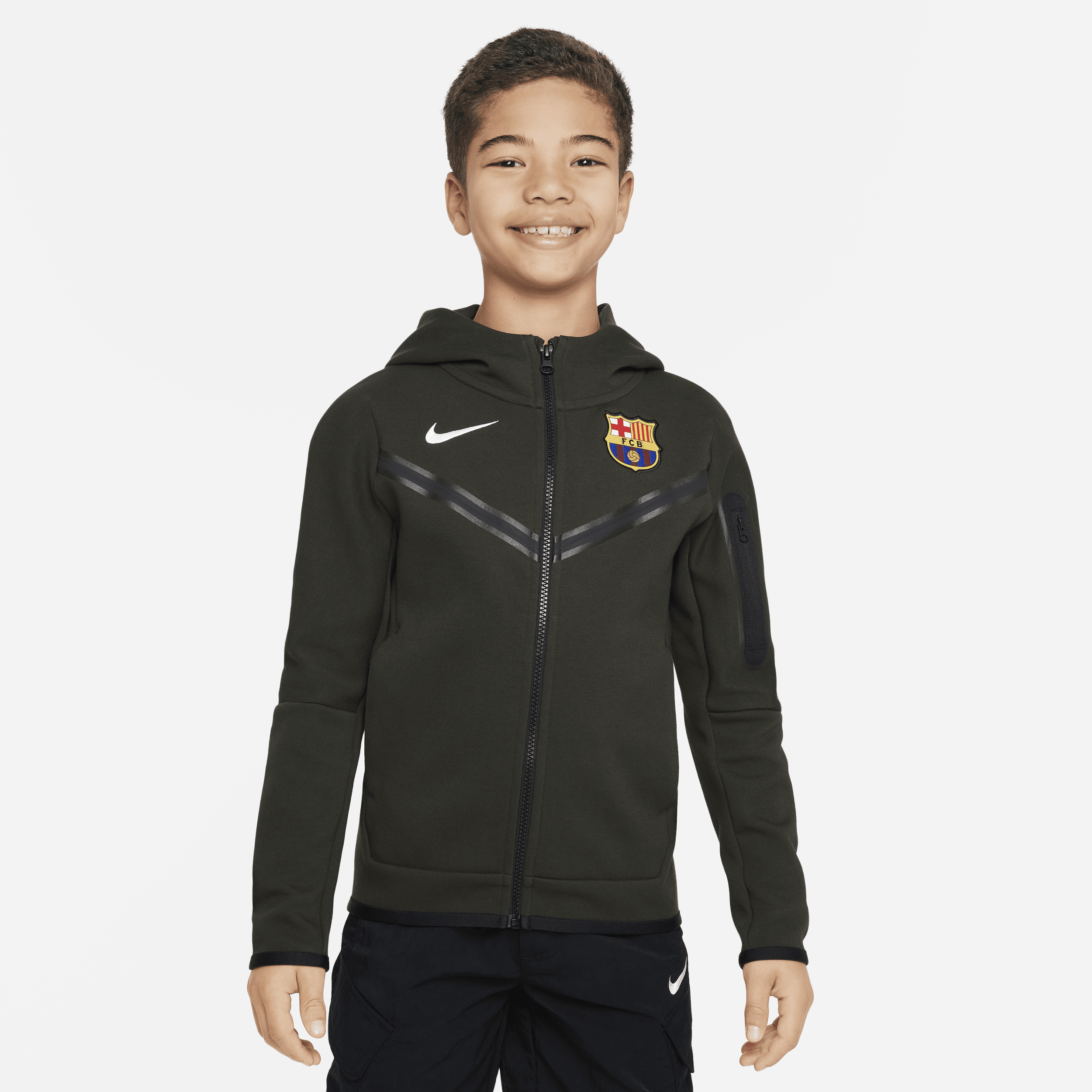 NIKE FC BARCELONA TECH FLEECE BIG KIDS' (BOYS')  FULL-ZIP HOODIE,1009255736