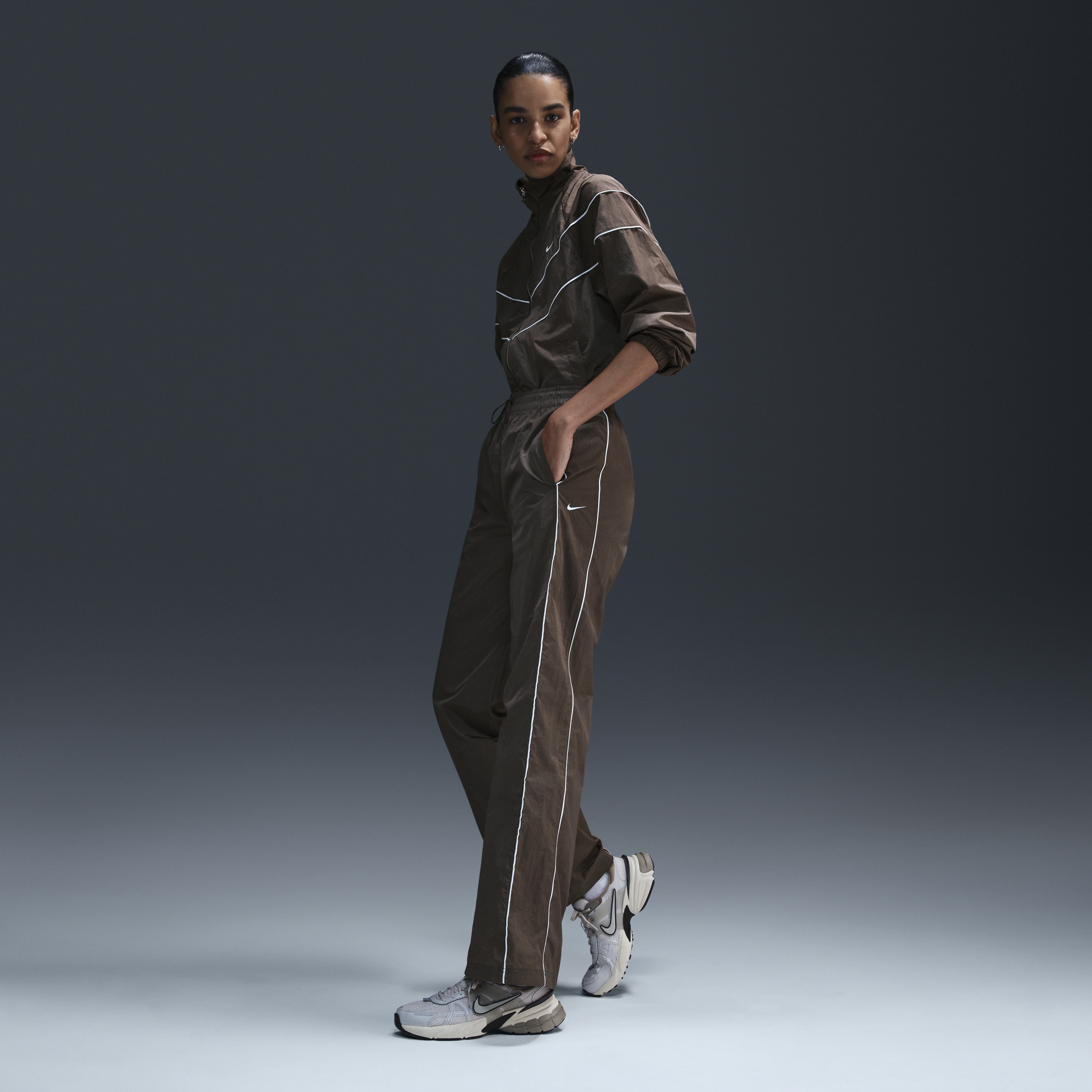 Nike Women's Windrunner High-waisted Woven Open-hem Pants In Brown