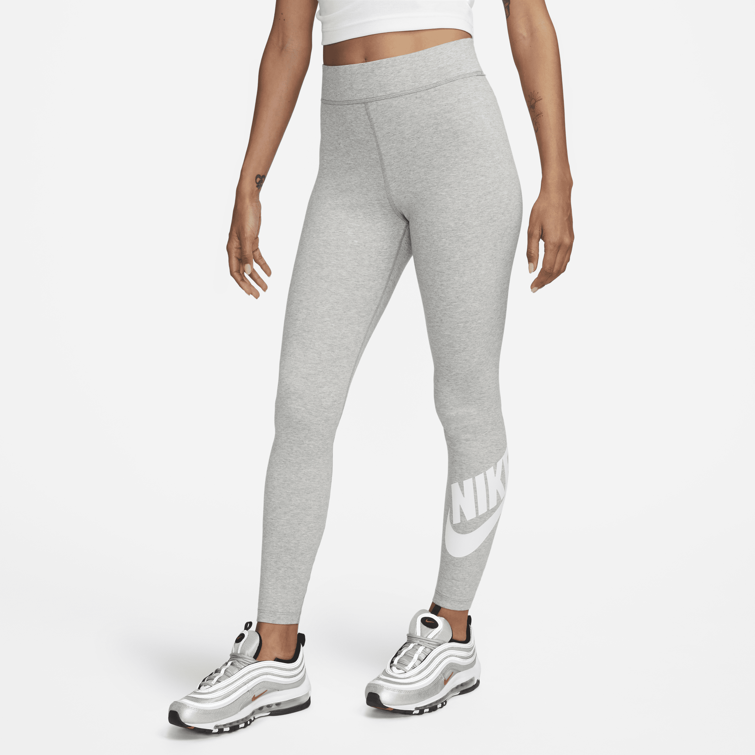 Women's Nike Sportswear Classics High-Waisted Graphic Leggings in Grey | DV7791-063
