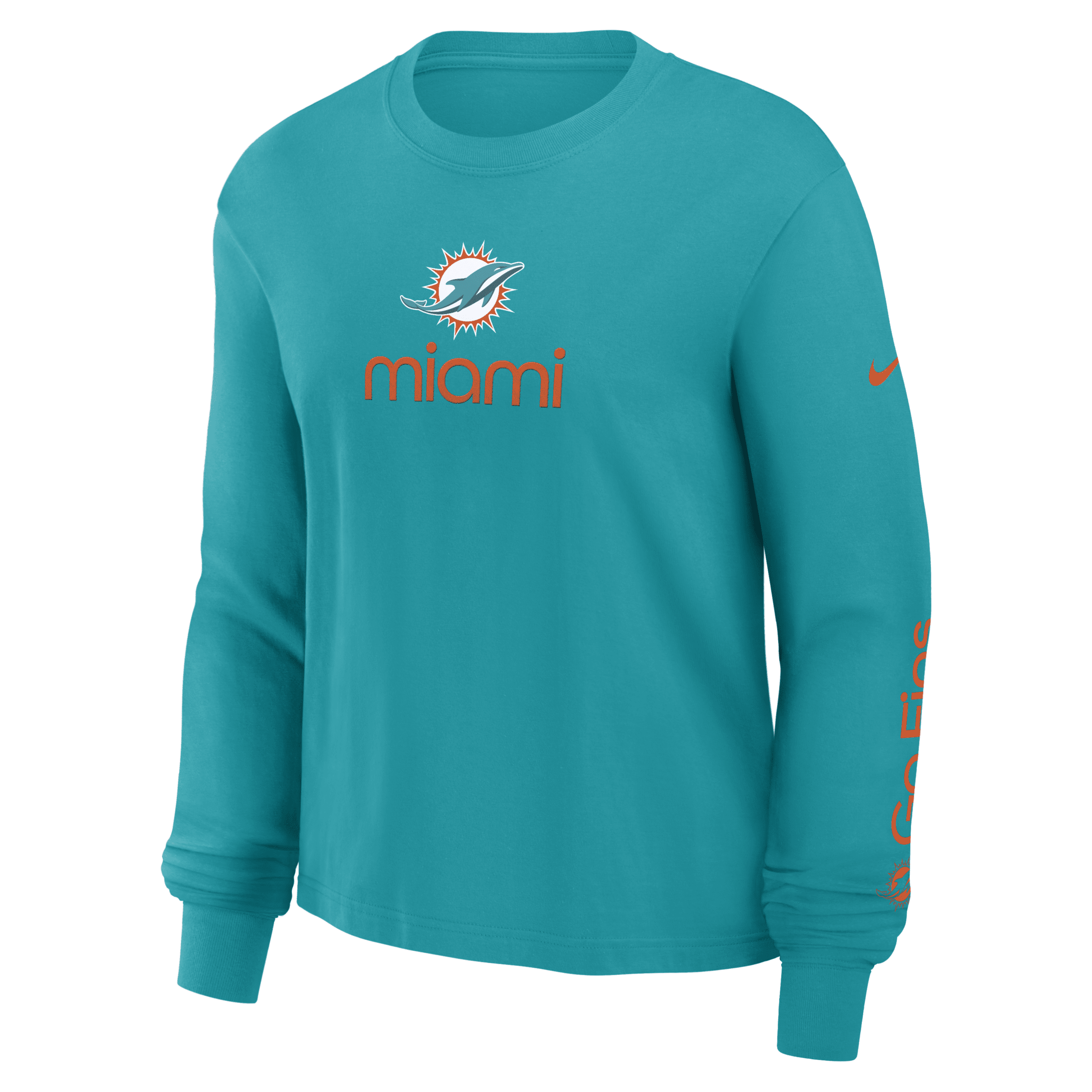 Miami Dolphins Boxy Nike Women's NFL Long-Sleeve T-Shirt in Blue, Size: Large | 01N23GT9P-2QV