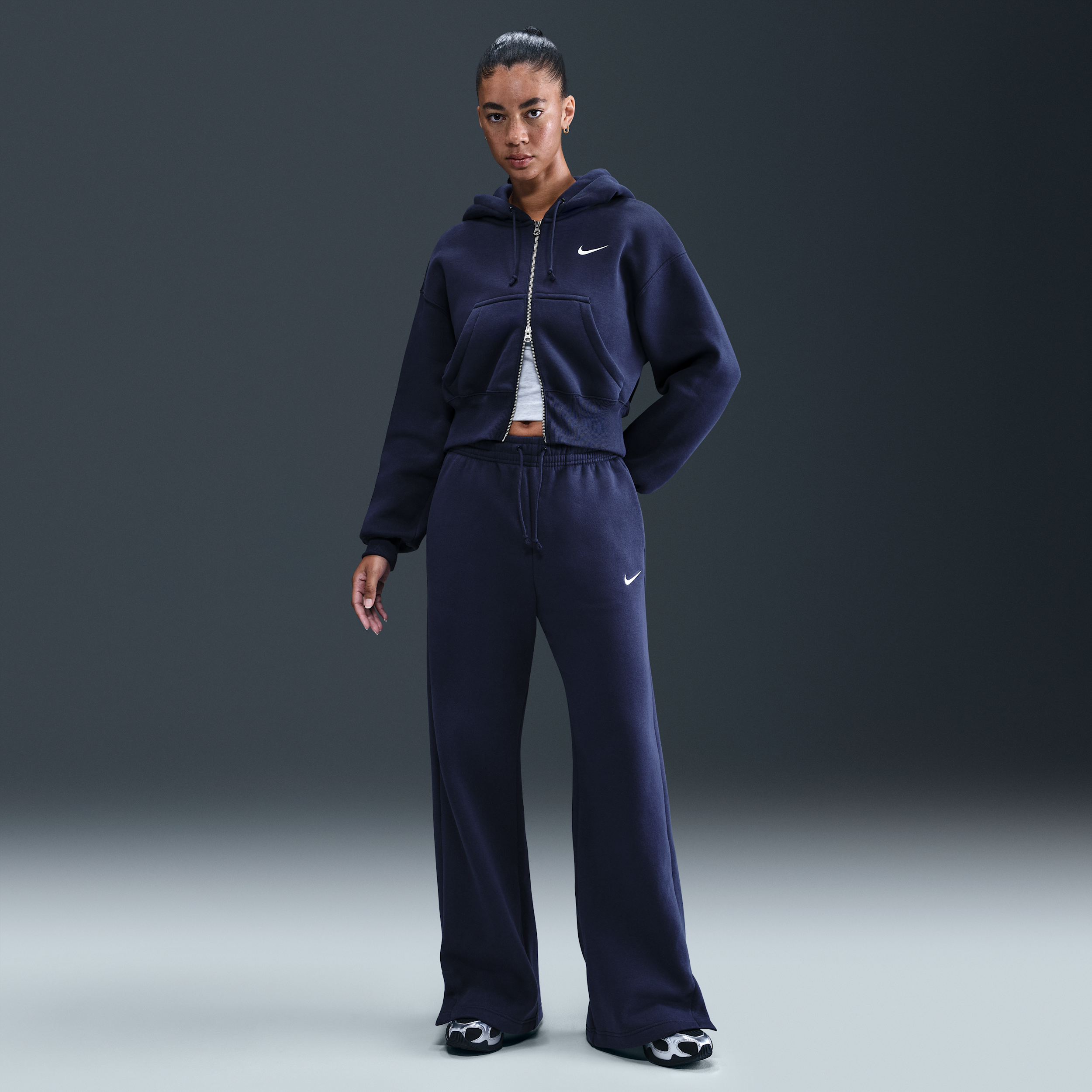 Women's Nike Sportswear Phoenix Fleece High-Waisted Wide-Leg Pants in Blue | IH1011-410