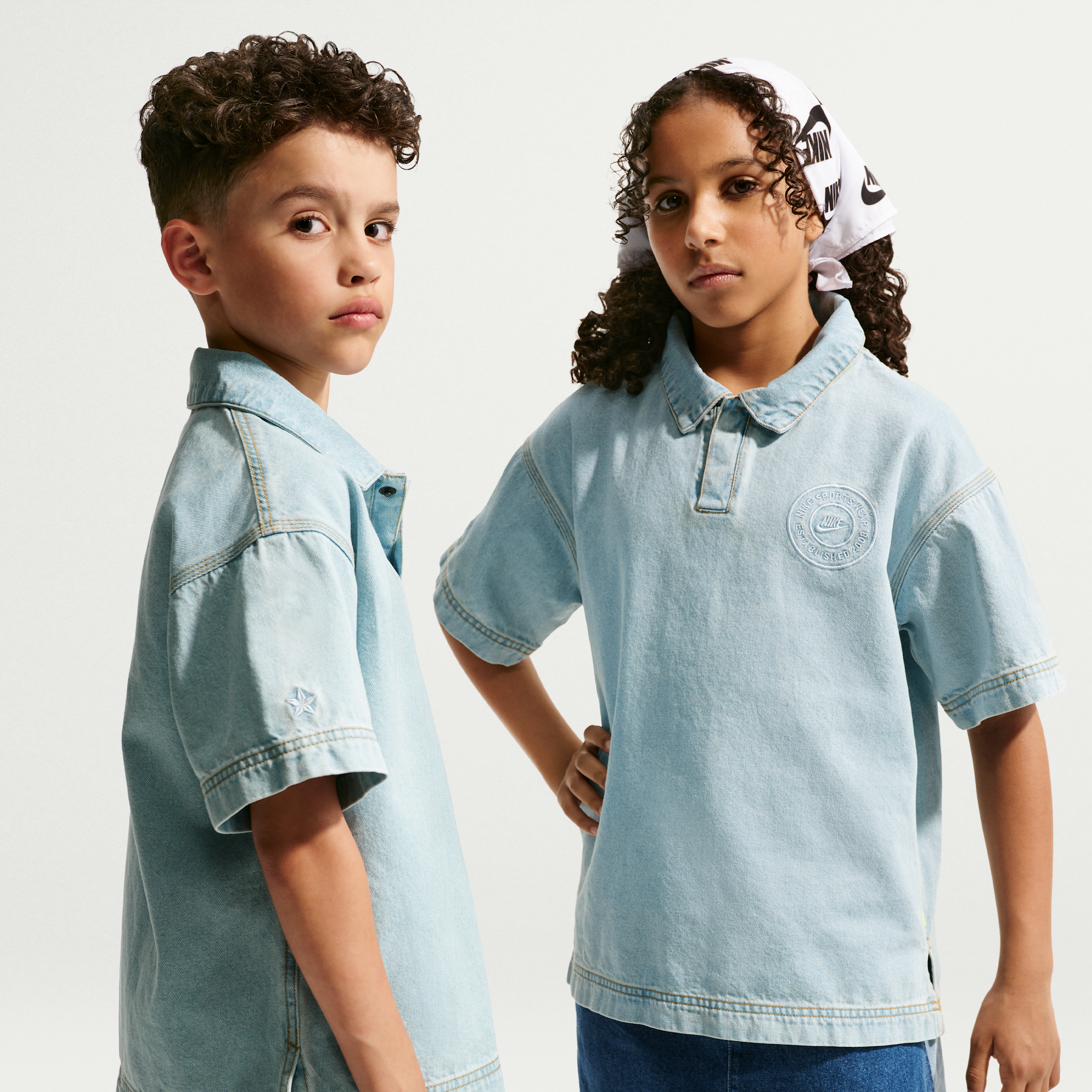 Nike Sportswear Collection Big Kids' Denim Short-Sleeve Polo in Blue | IF2322-440
