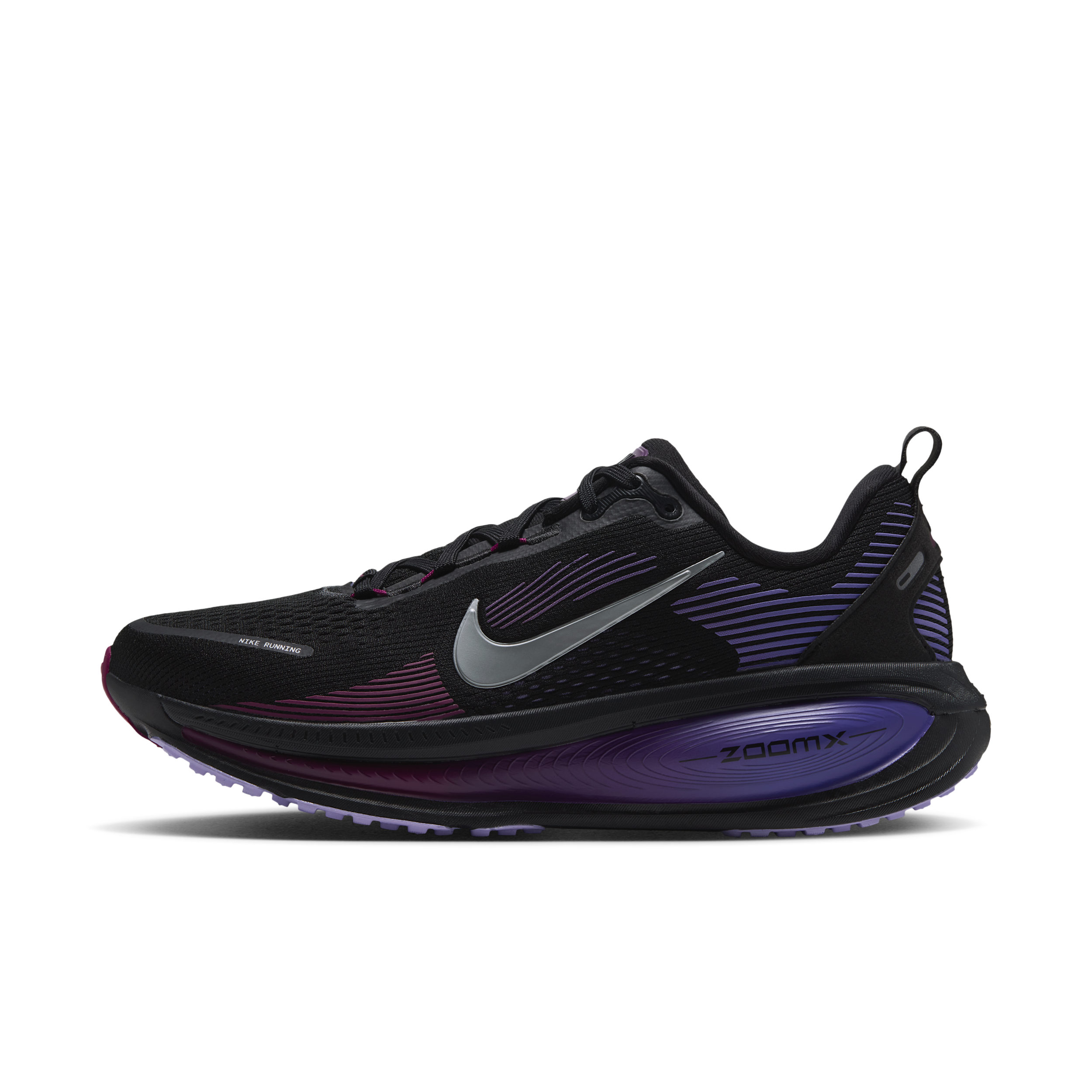 Nike Women's Vomero 18 Running Shoes, Size 5, Black/Metallic Silver-Persian Violet