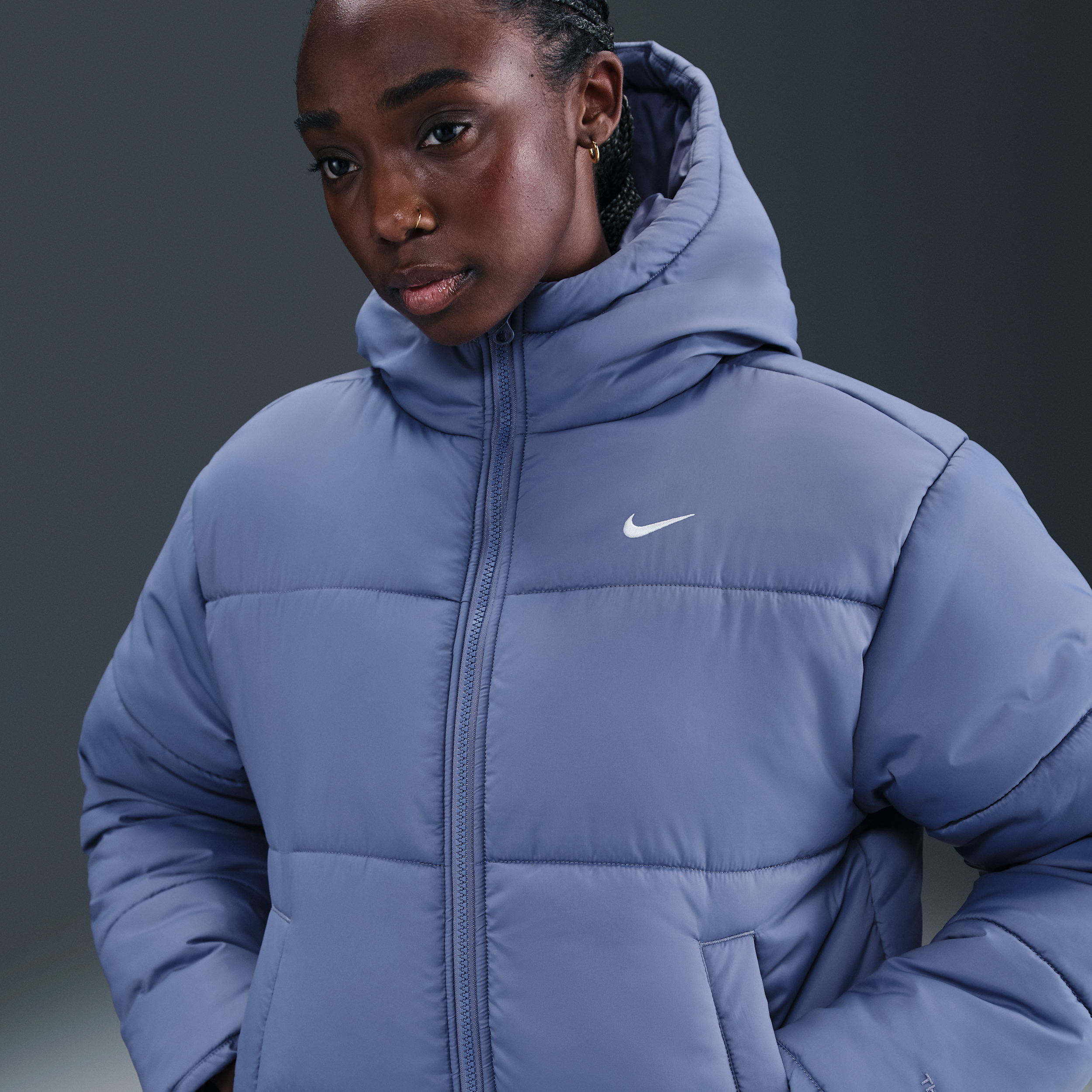 Nike Women's  Sportswear Classic Puffer Therma-fit Loose Hooded Jacket In Blue