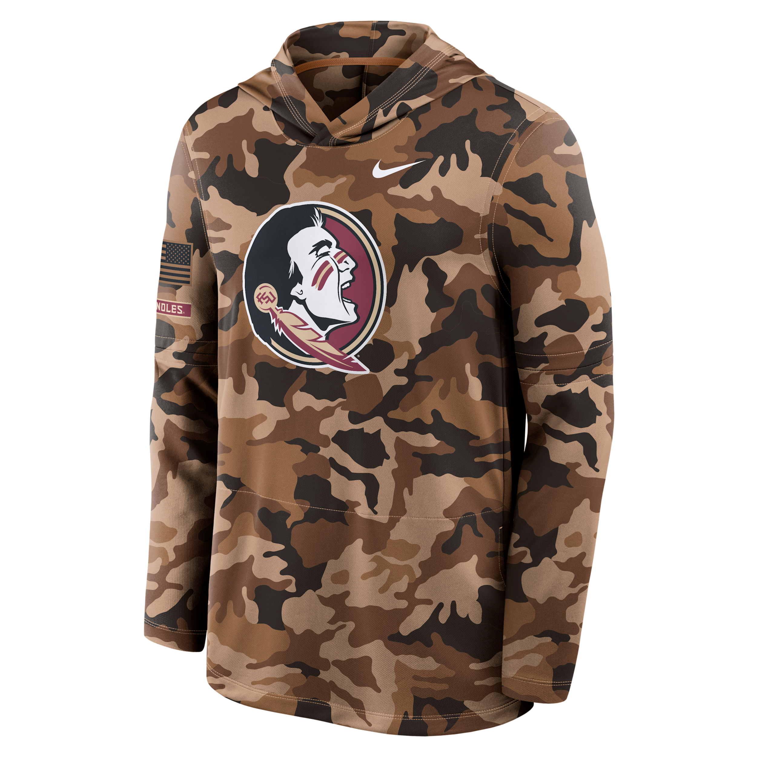 Florida State Military Appreciation Nike Men's Dri-FIT College Long-Sleeve Hooded Top in Brown | 03B92EAFTN-954