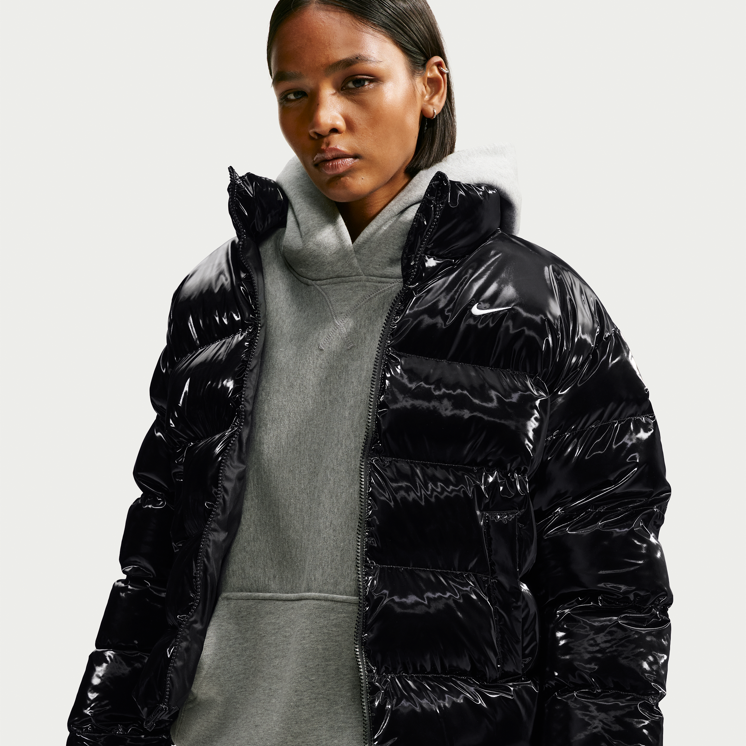 Women's Nike Sportswear Classic Loose Gleamy Therma-FIT Jacket in Black | IF5927-010