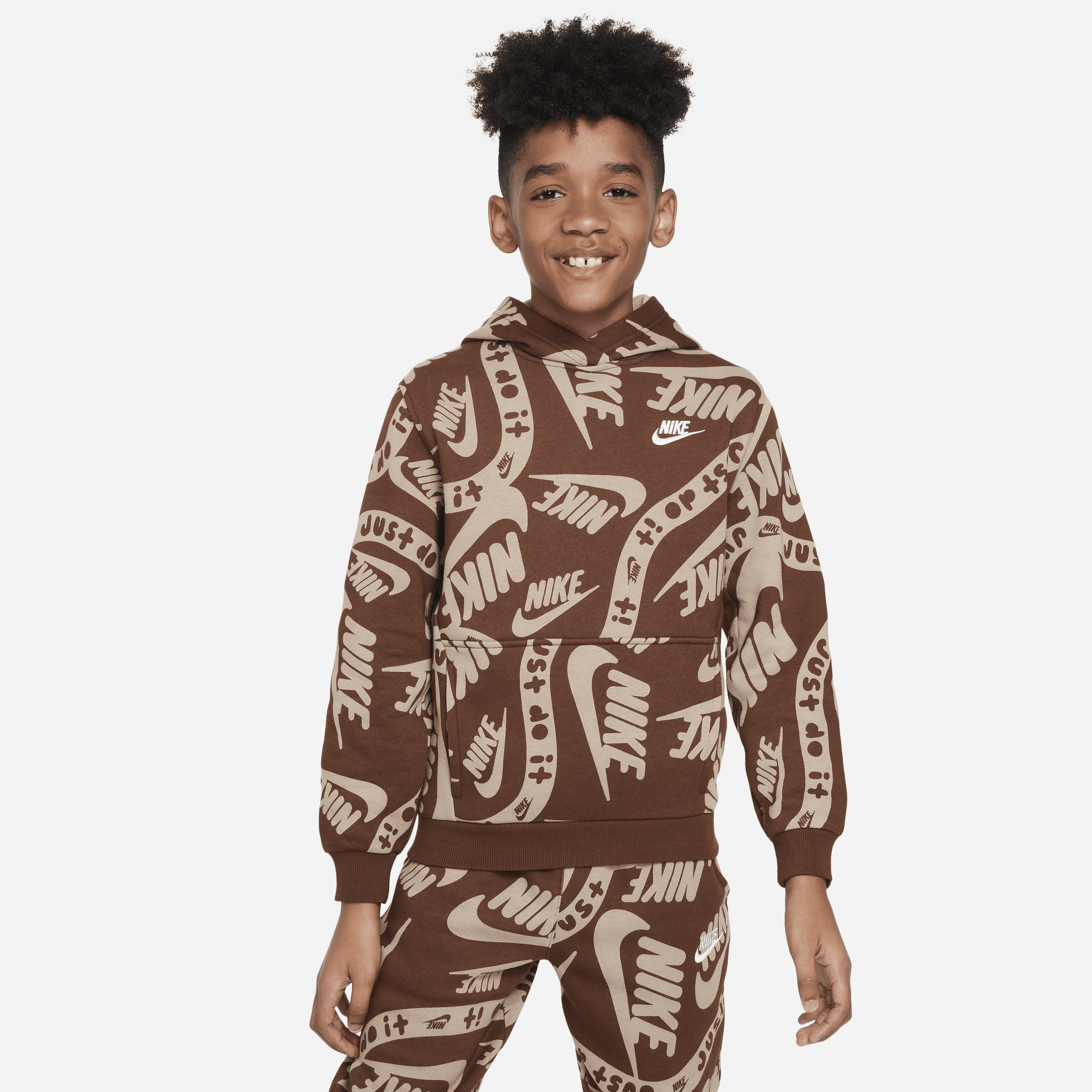 Nike Sportswear Club Fleece Big Kids' Printed Pullover Hoodie In Brown