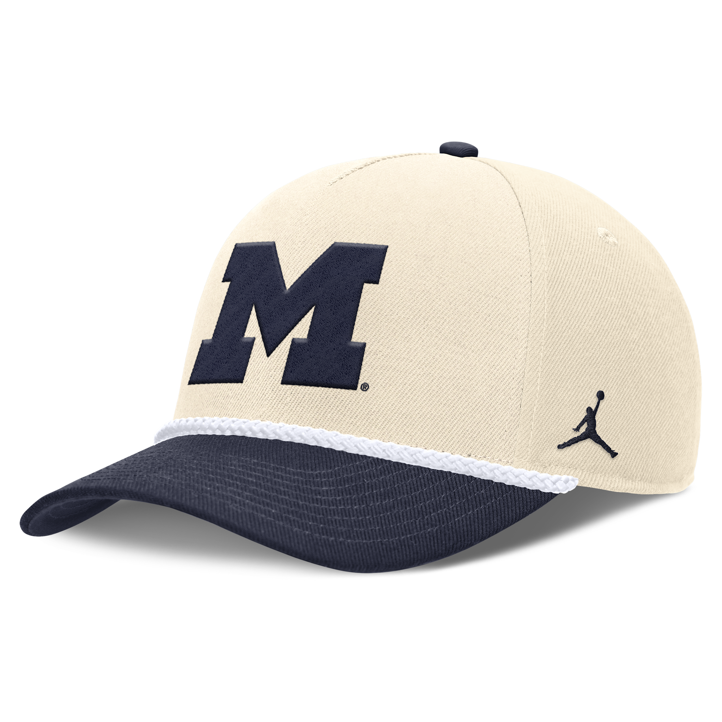 Jordan Men's and Women's Natural Michigan Wolverines 2026 Primetime Natural 5-Panel Rope 2-Tone Rise Hat - Natural, Navy