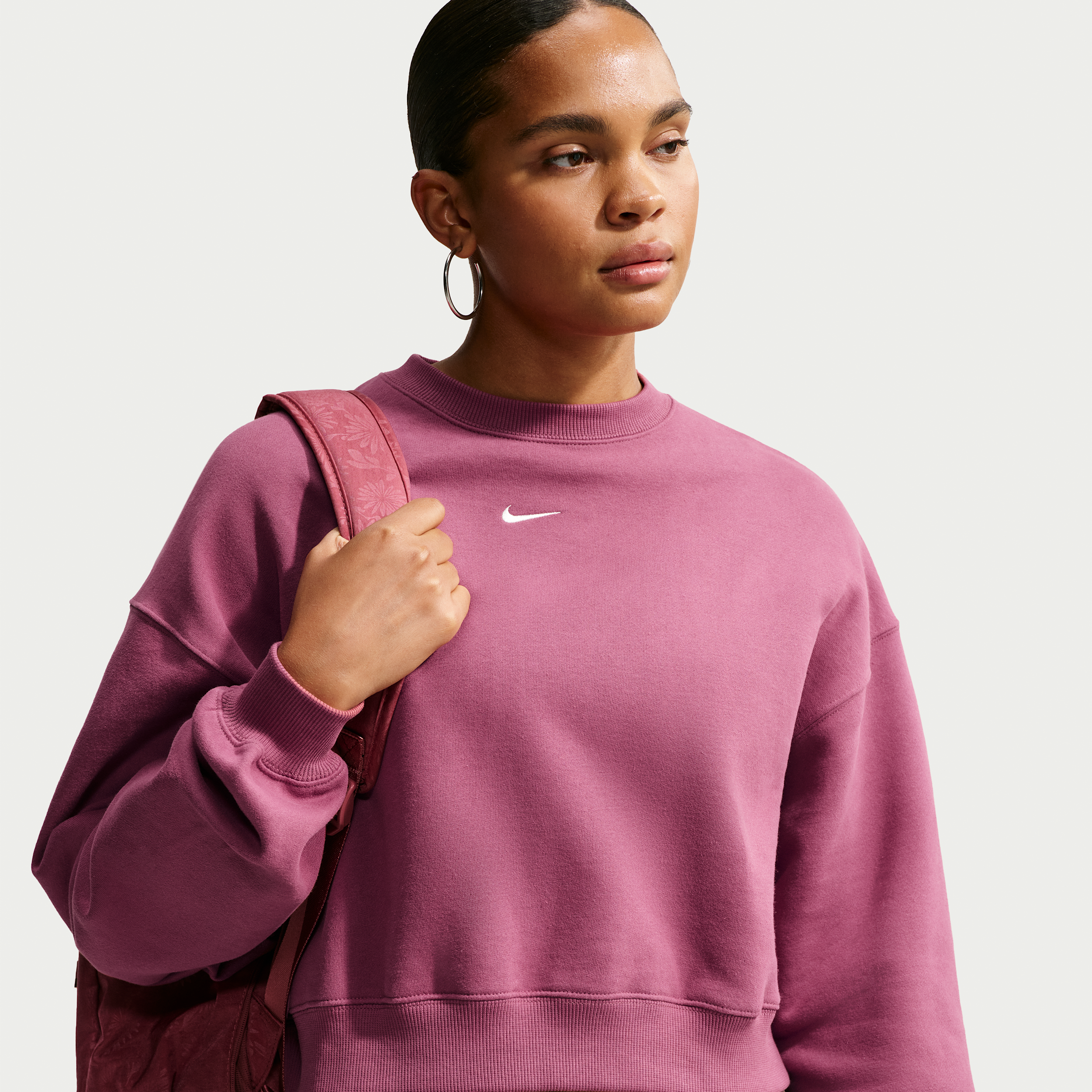 Nike Women's Studio Fleece Medium Weight Oversized Cropped Crew in Red | IM8497-654