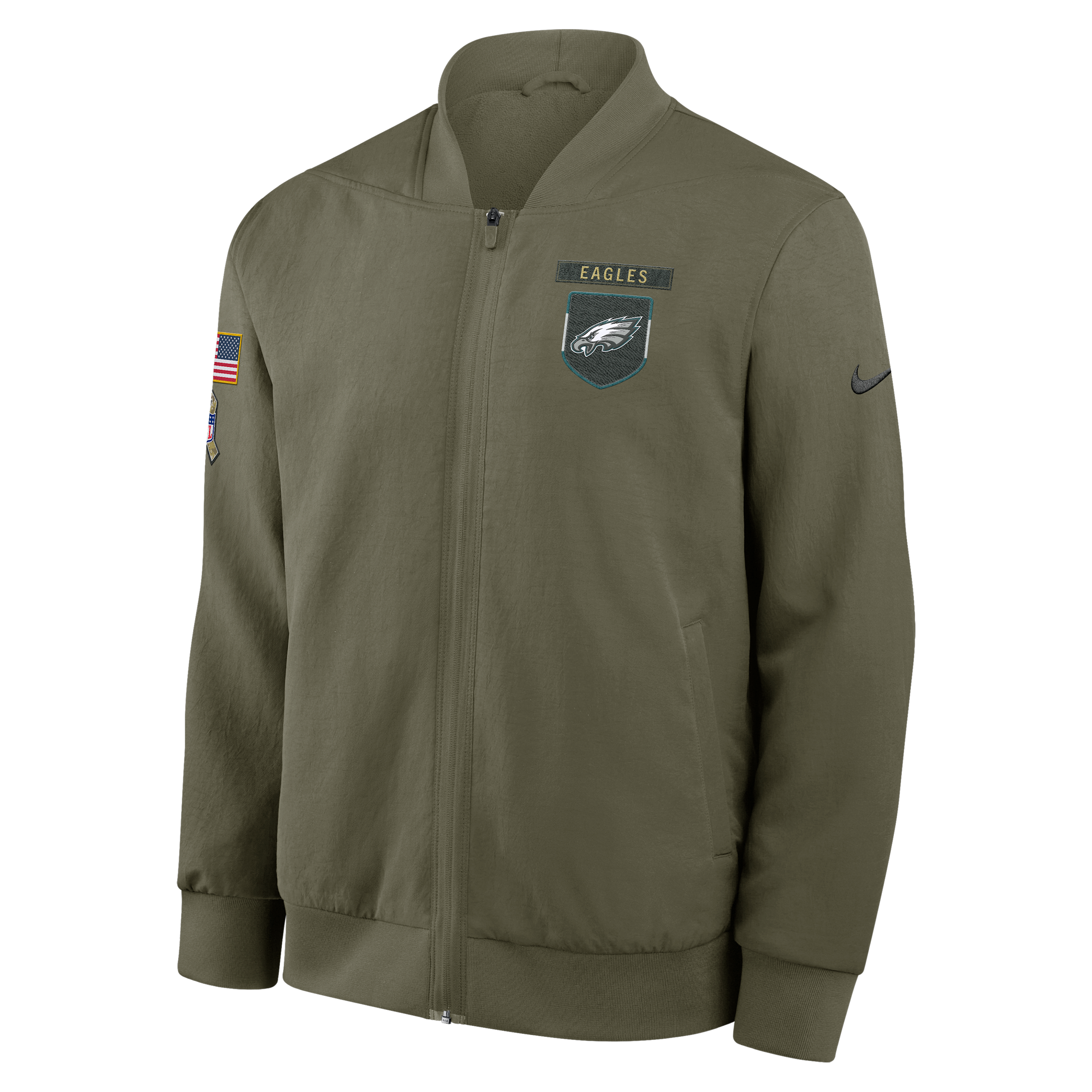 Nike Philadelphia Eagles Salute To Service Sideline Men's Nfl Full-zip Bomber Jacket In Brown