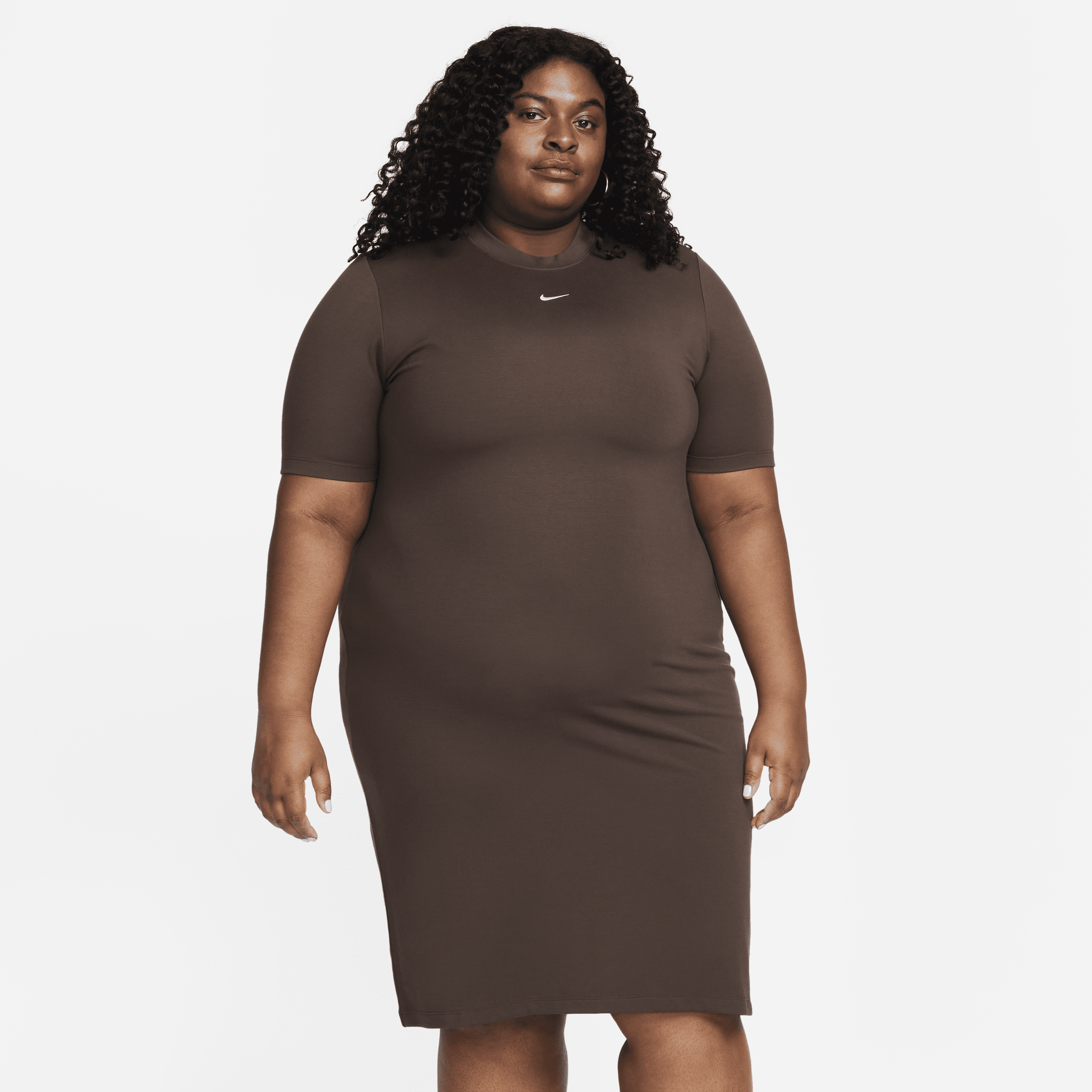 Nike Women's  Sportswear Essential Midi Dress (plus Size) In Brown