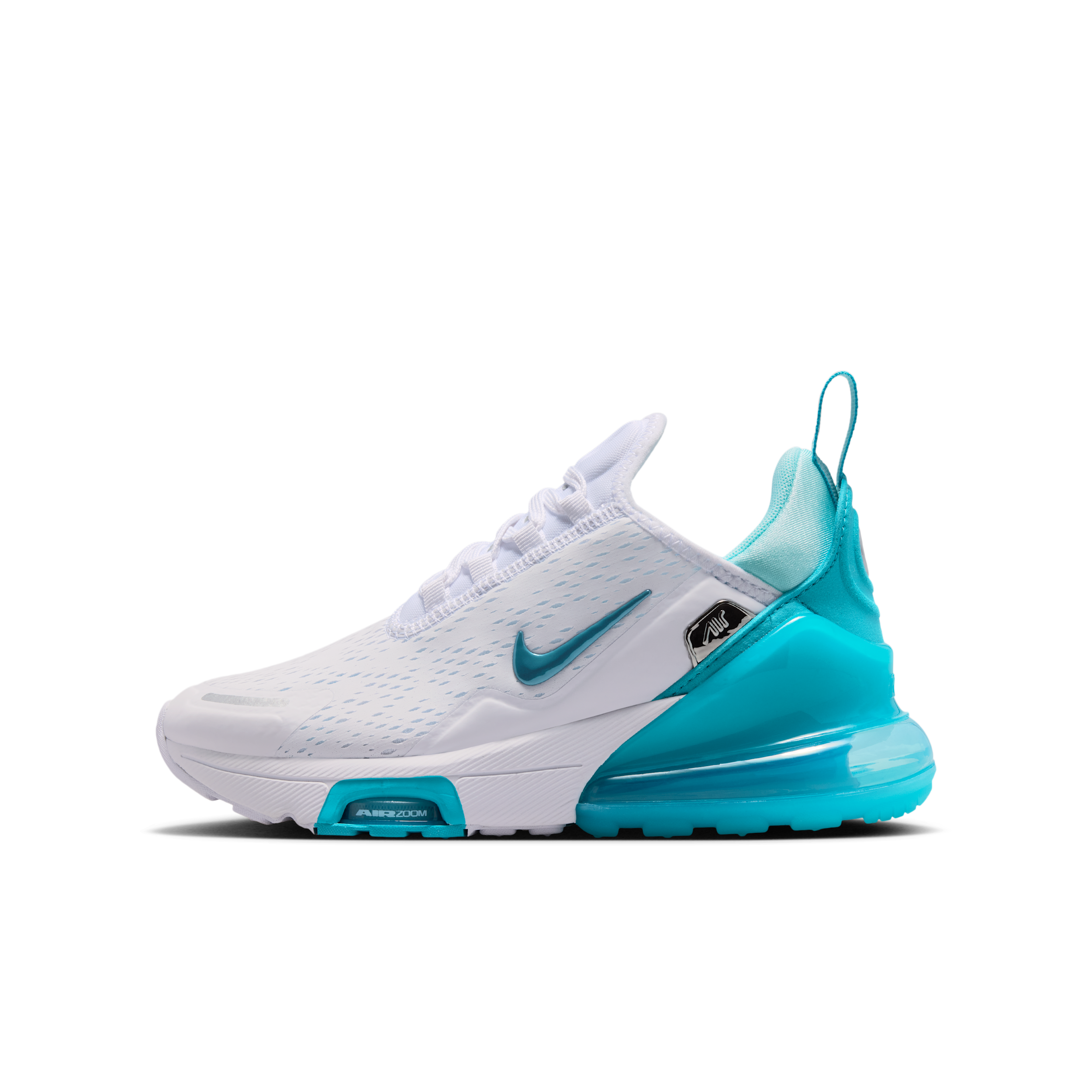 Nike Kids' Grade School Air Max 270 Premium Shoes, Size 5, White/Chlorine Blue-Copa-Teal Tint