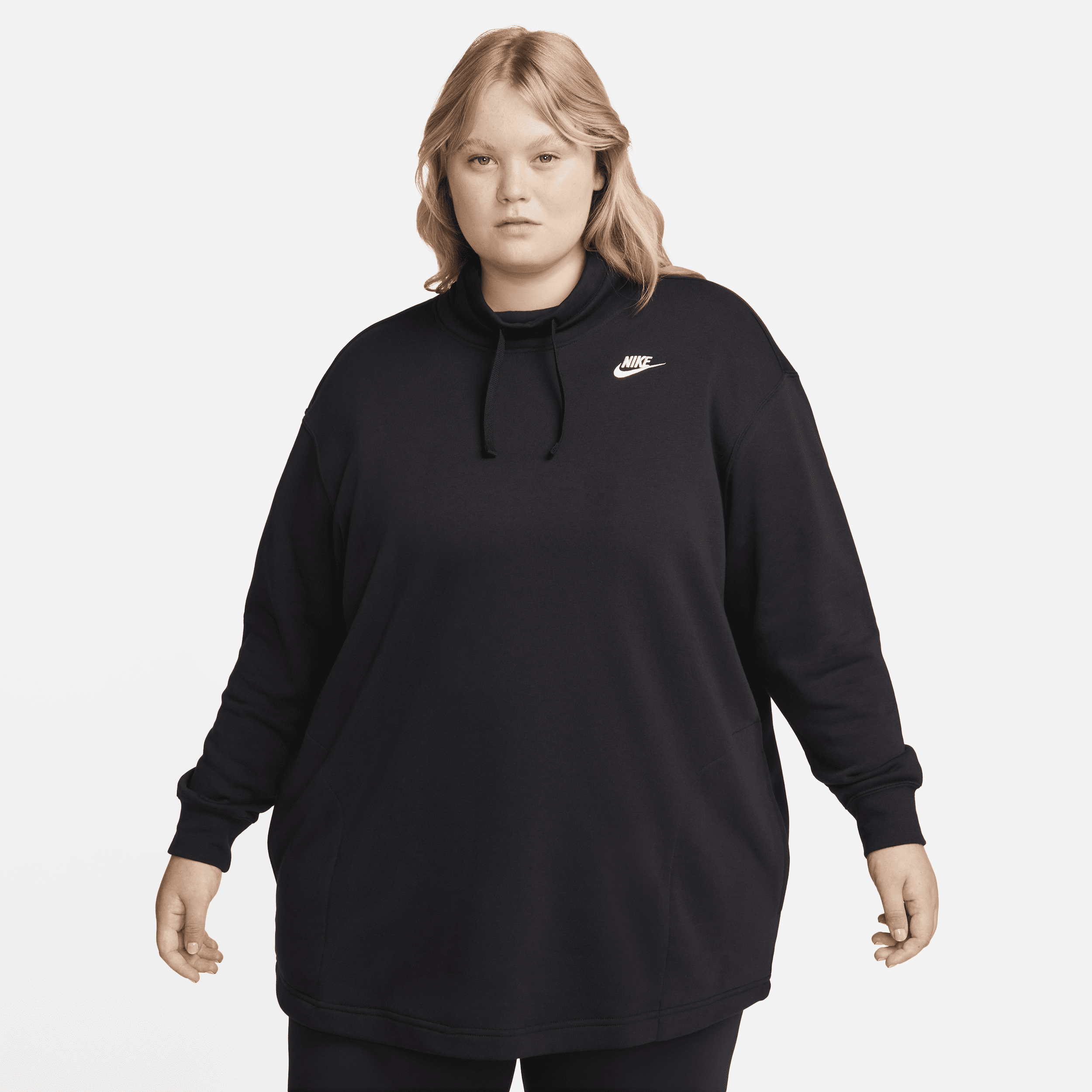 Nike Women's  Sportswear Club Fleece Oversized Mock-neck Sweatshirt (plus Size) In Black