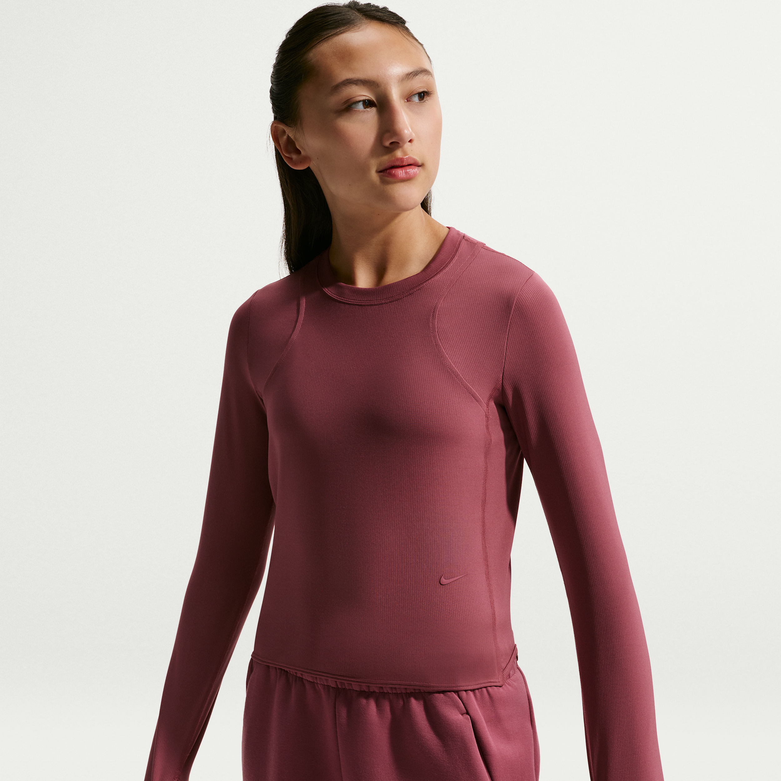 Nike Women's Mavn Girls' Dri-FIT Ribbed Long-Sleeve Top in Red | IM1761-654
