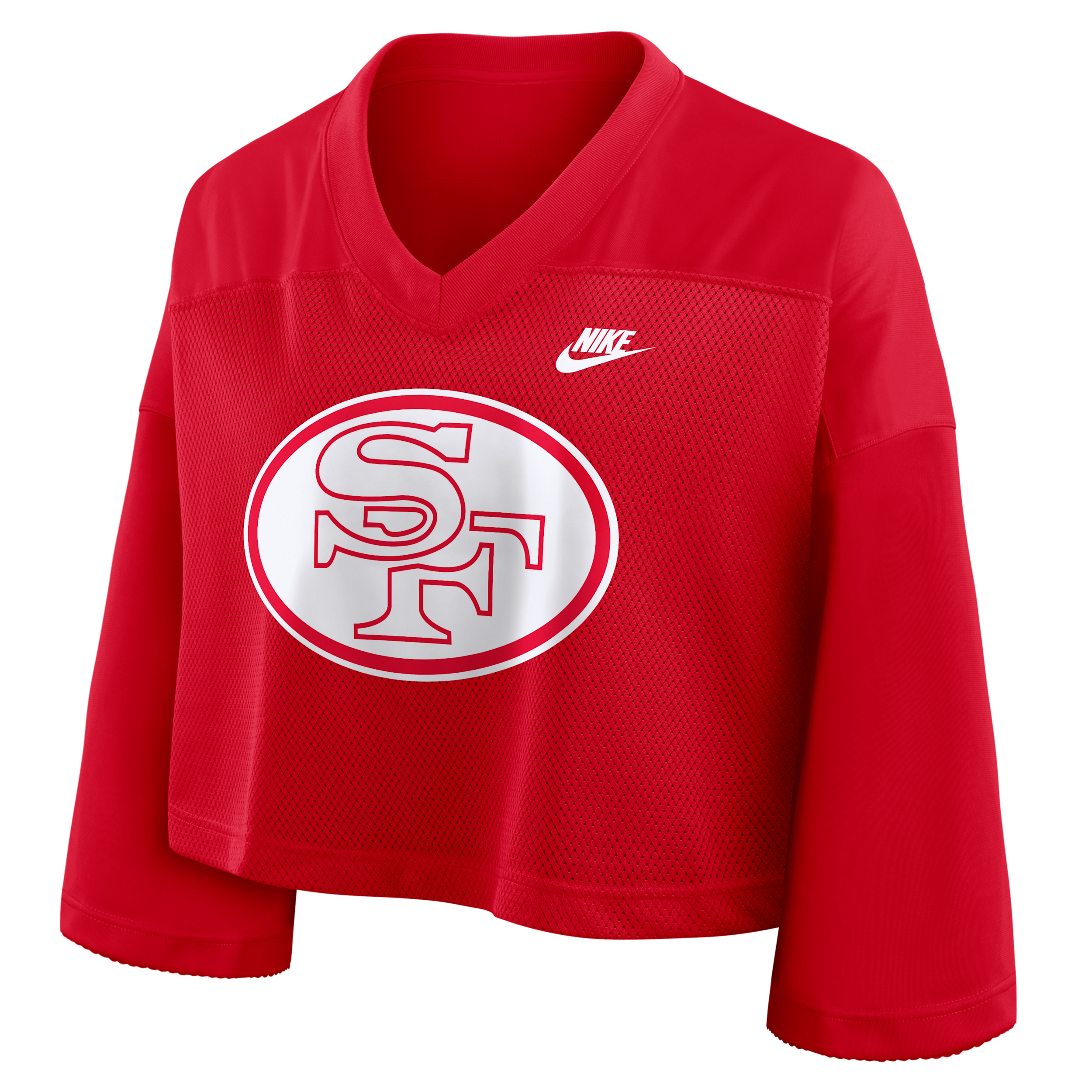San Francisco 49ers Rewind Fashion Nike Women's Dri-FIT NFL Cropped Jersey in Red | 03O365N73V-7ZM