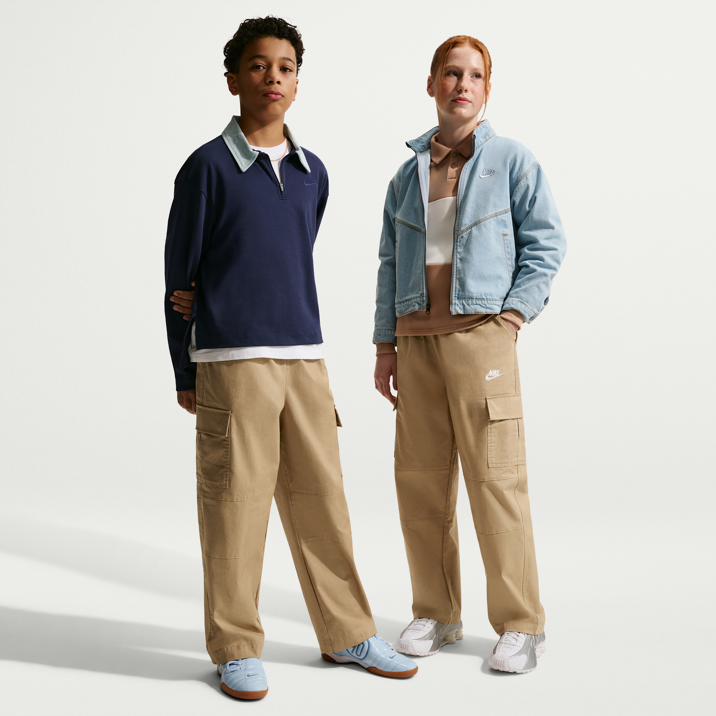 Nike NSW Club Woven Cargo Pants - Boys' Grade School Beige/White Size L