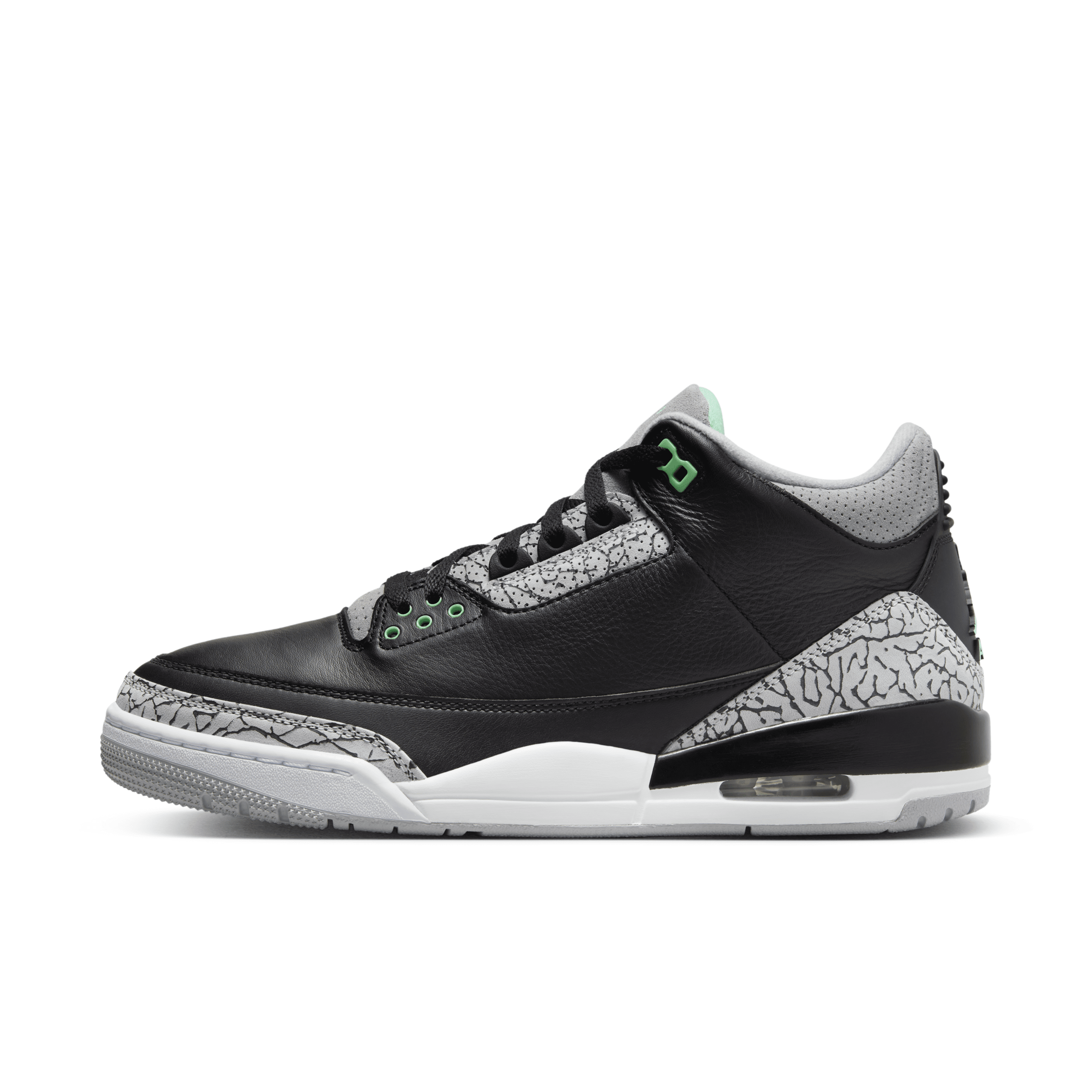 Shop Jordan Men's Air  3 Retro "green Glow" Shoes In Black
