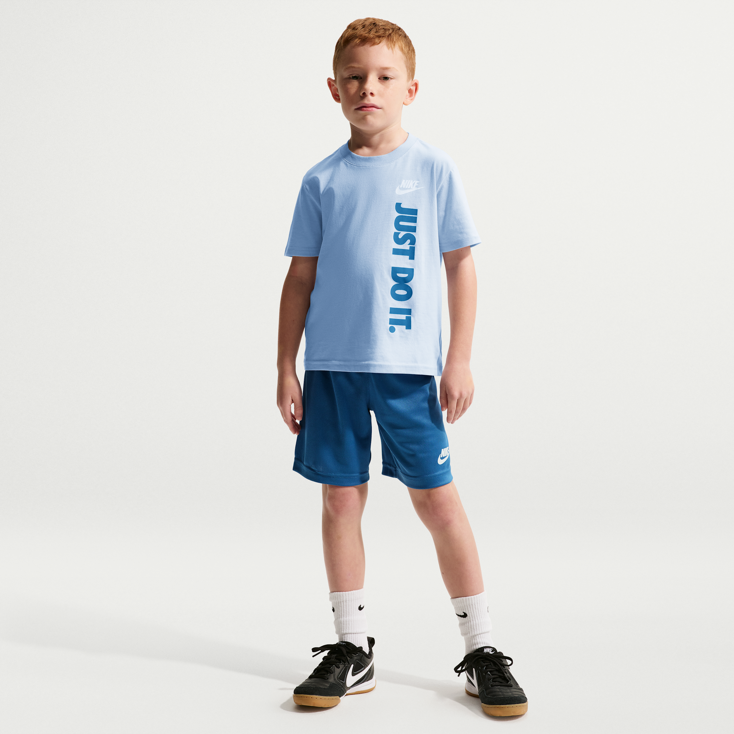 Nike Sportswear Little Kids' "Just Do It" Graphic T-Shirt and Mesh Shorts Set in Blue | 86L732-B4T