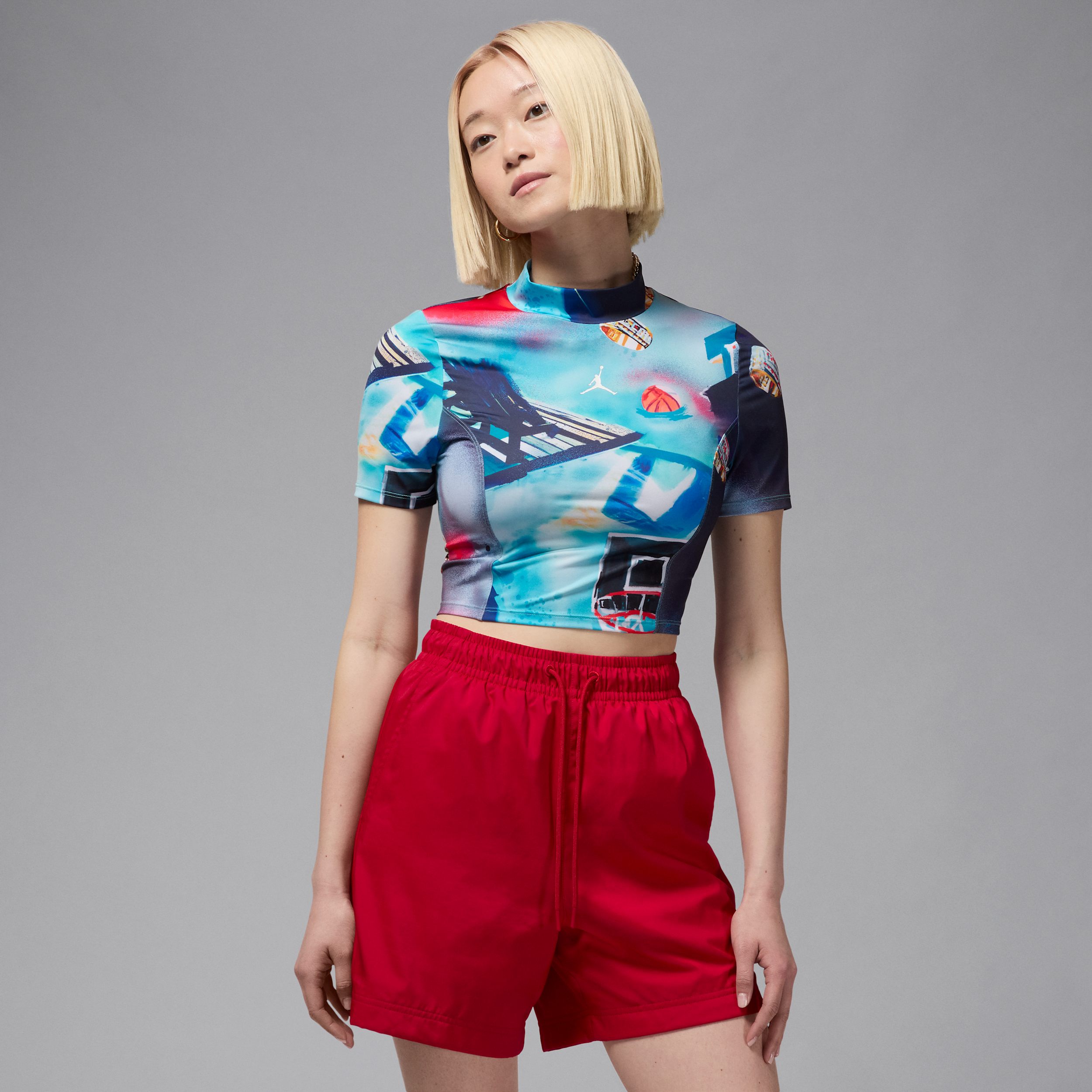 Shop Jordan Women's Printed Short-sleeve Knit Crop Top In White