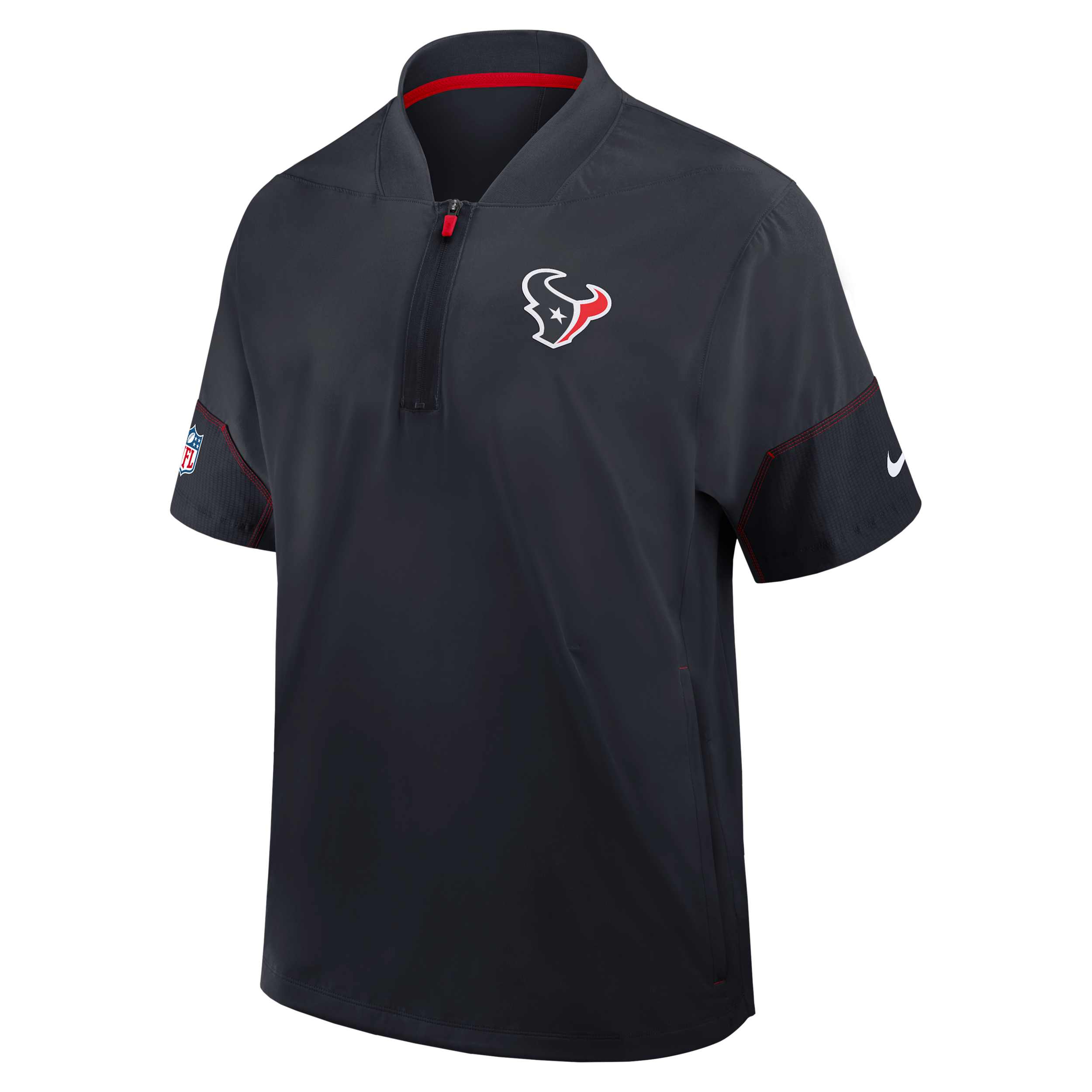 Houston Texans Sideline Coach Nike Men's NFL 1/2-Zip Short-Sleeve Hooded Jacket in Blue | 03BO0BAJ9H-2J5