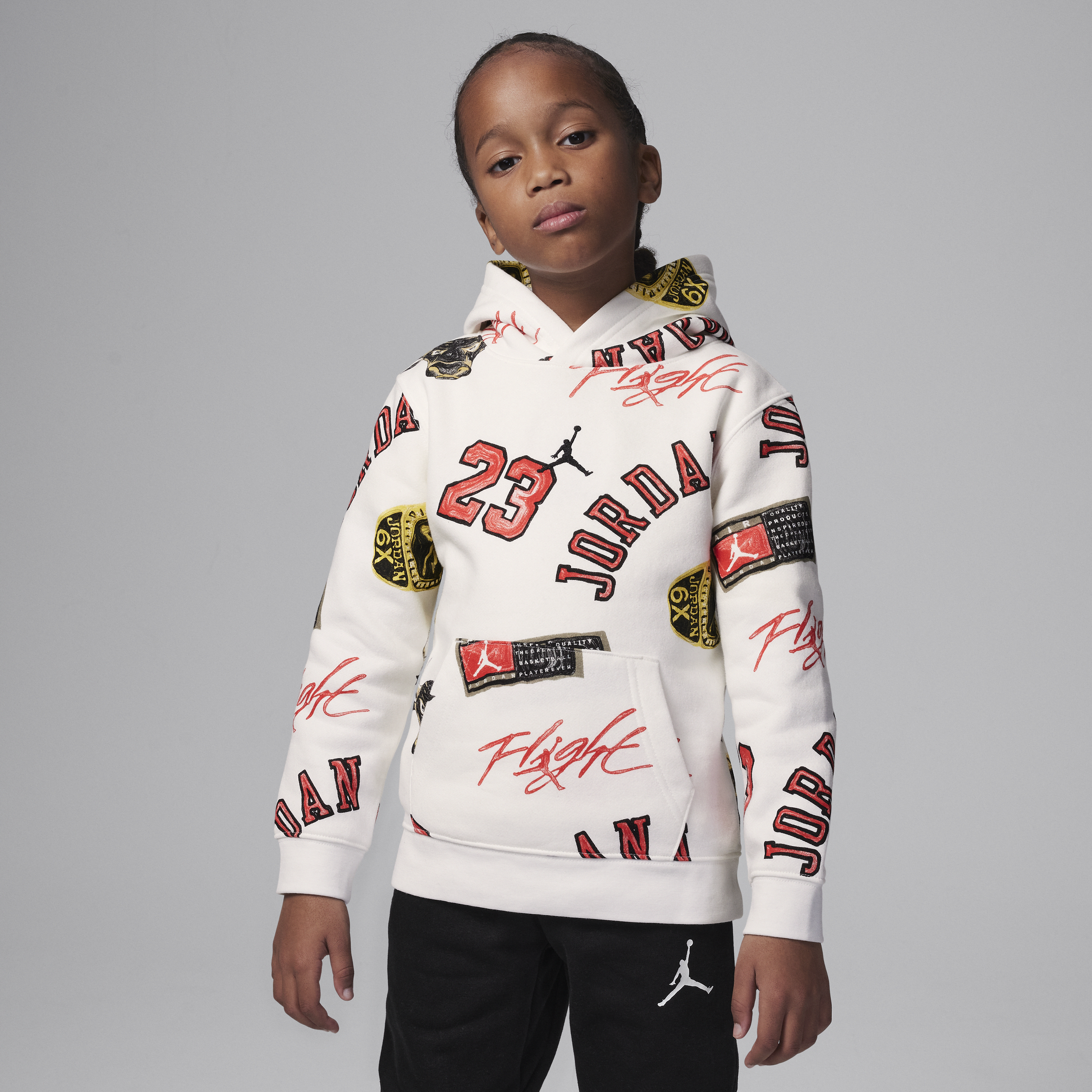 Jordan Mj Essentials Little Kids' Printed Pullover Hoodie In White