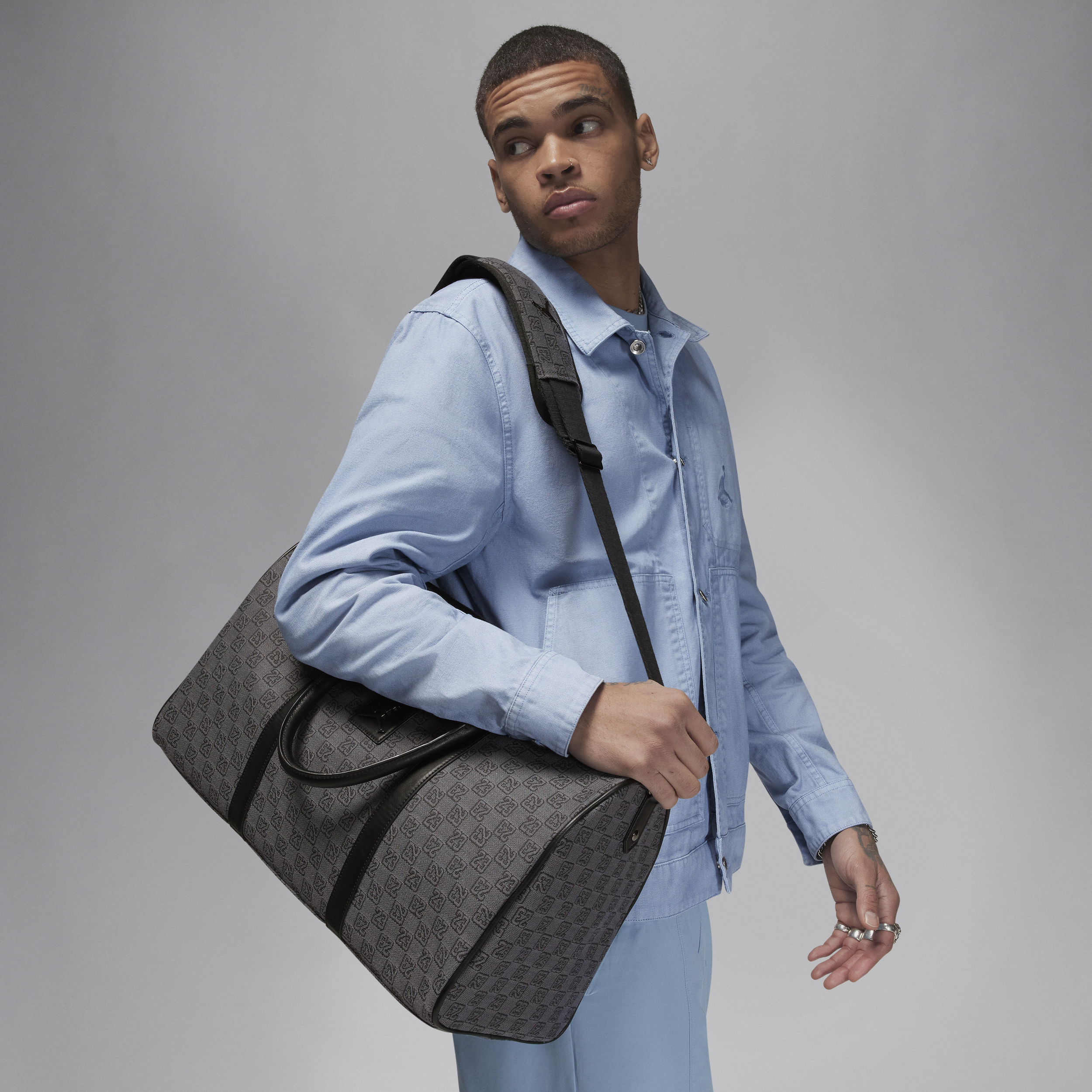 Shop Jordan Monogram Duffle Bag (25l) In Grey
