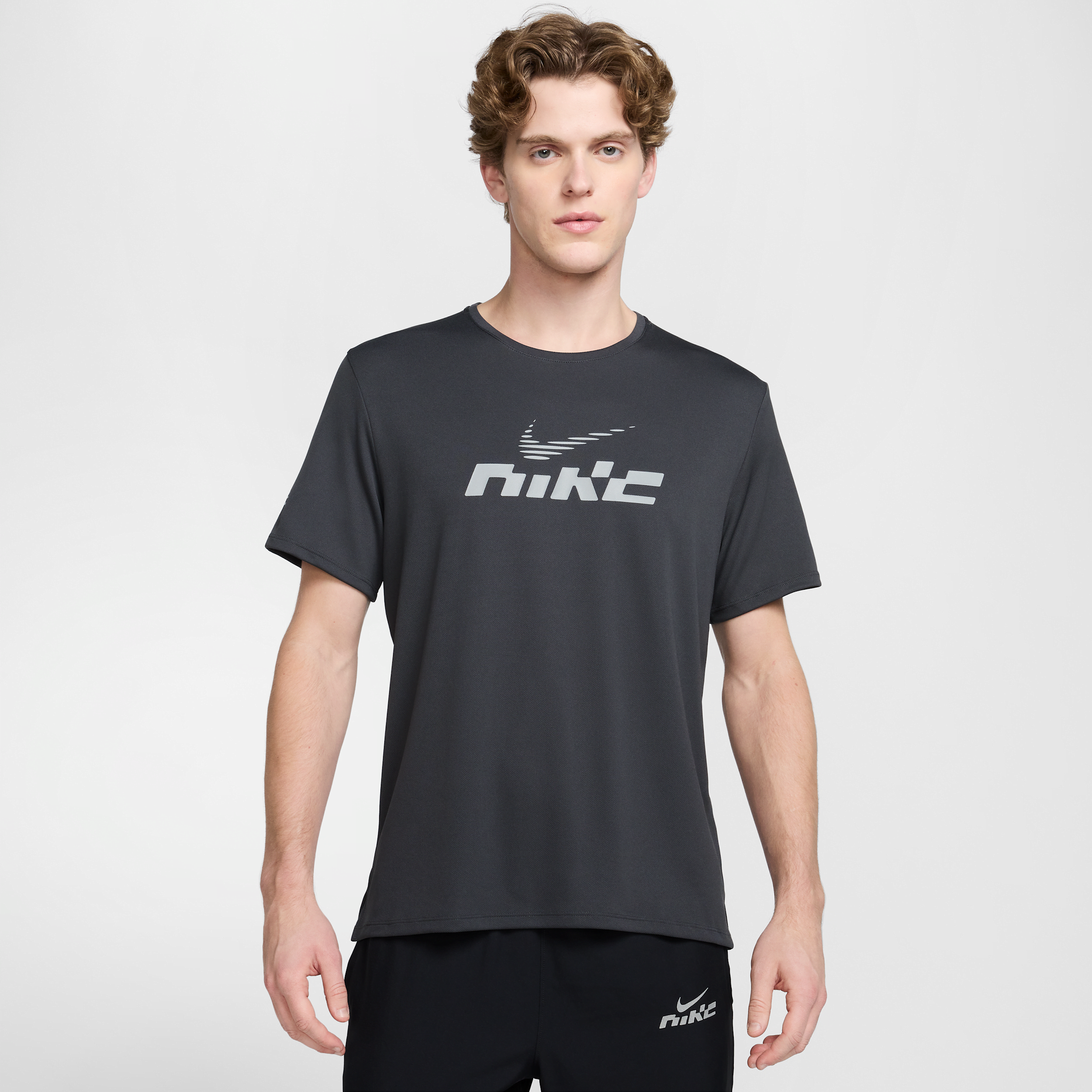 Nike Men's Miler Flash Dri-fit Uv Short-sleeve Running Top In Grey