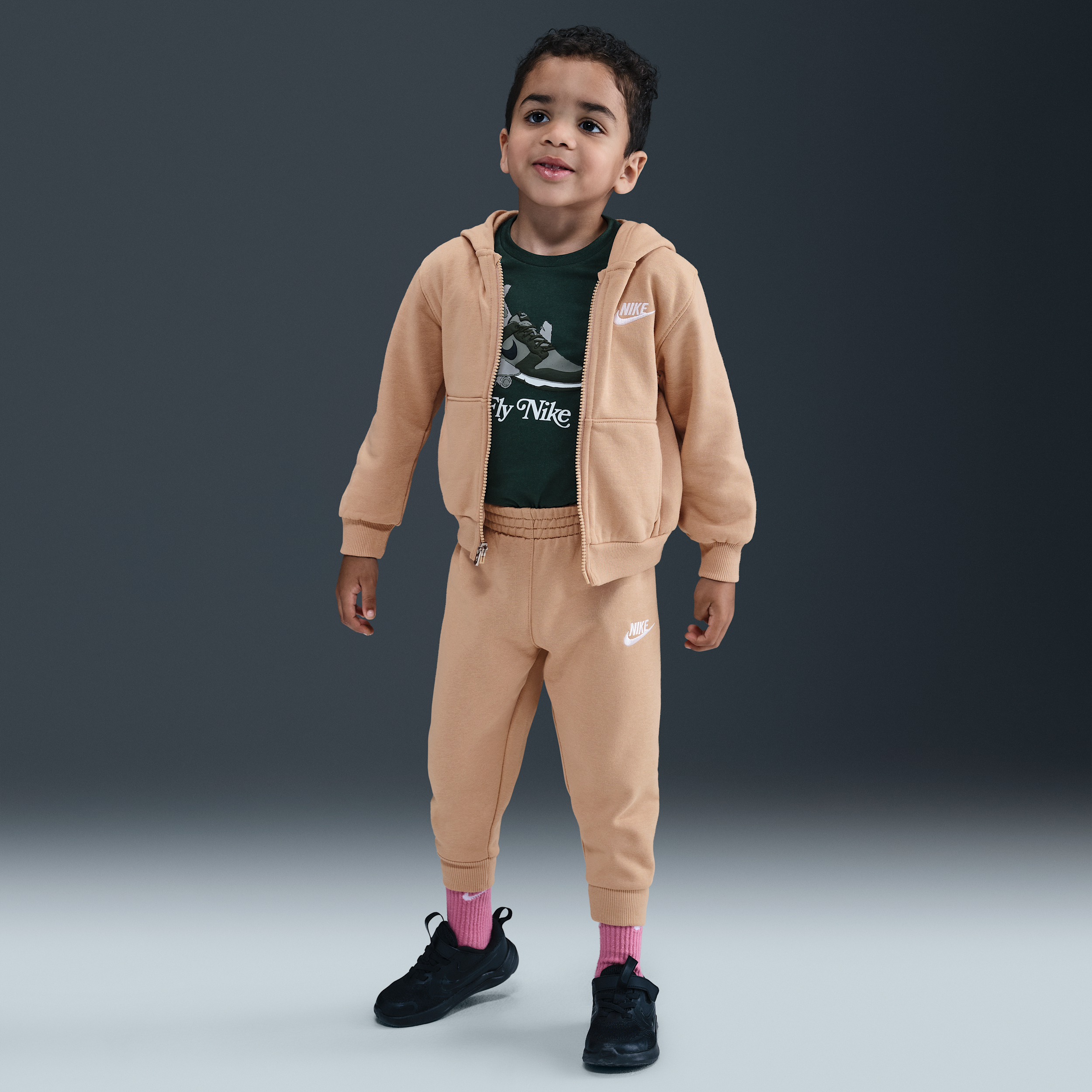 Nike Full-zip Club Set Toddler 2-piece Hoodie Set In Brown