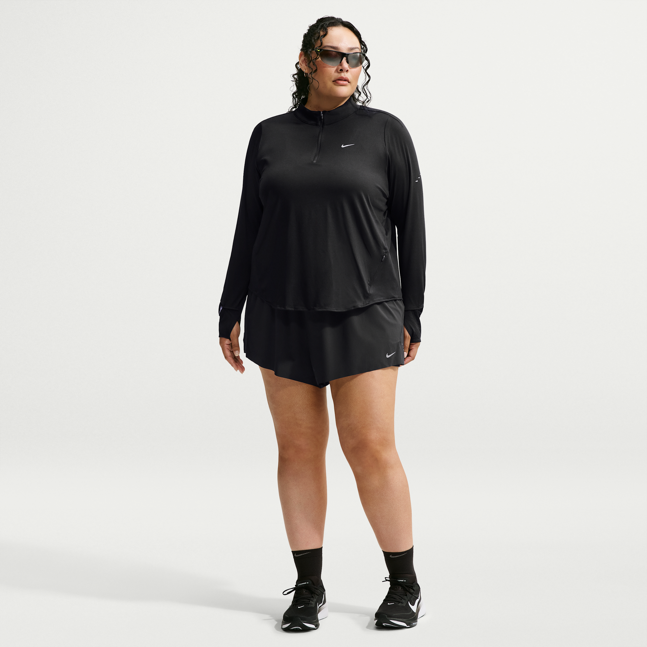 Nike Women's Swift Dri-FIT Mid-Rise 2-in-1 Running Shorts (Plus Size) in Black | HQ8755-010