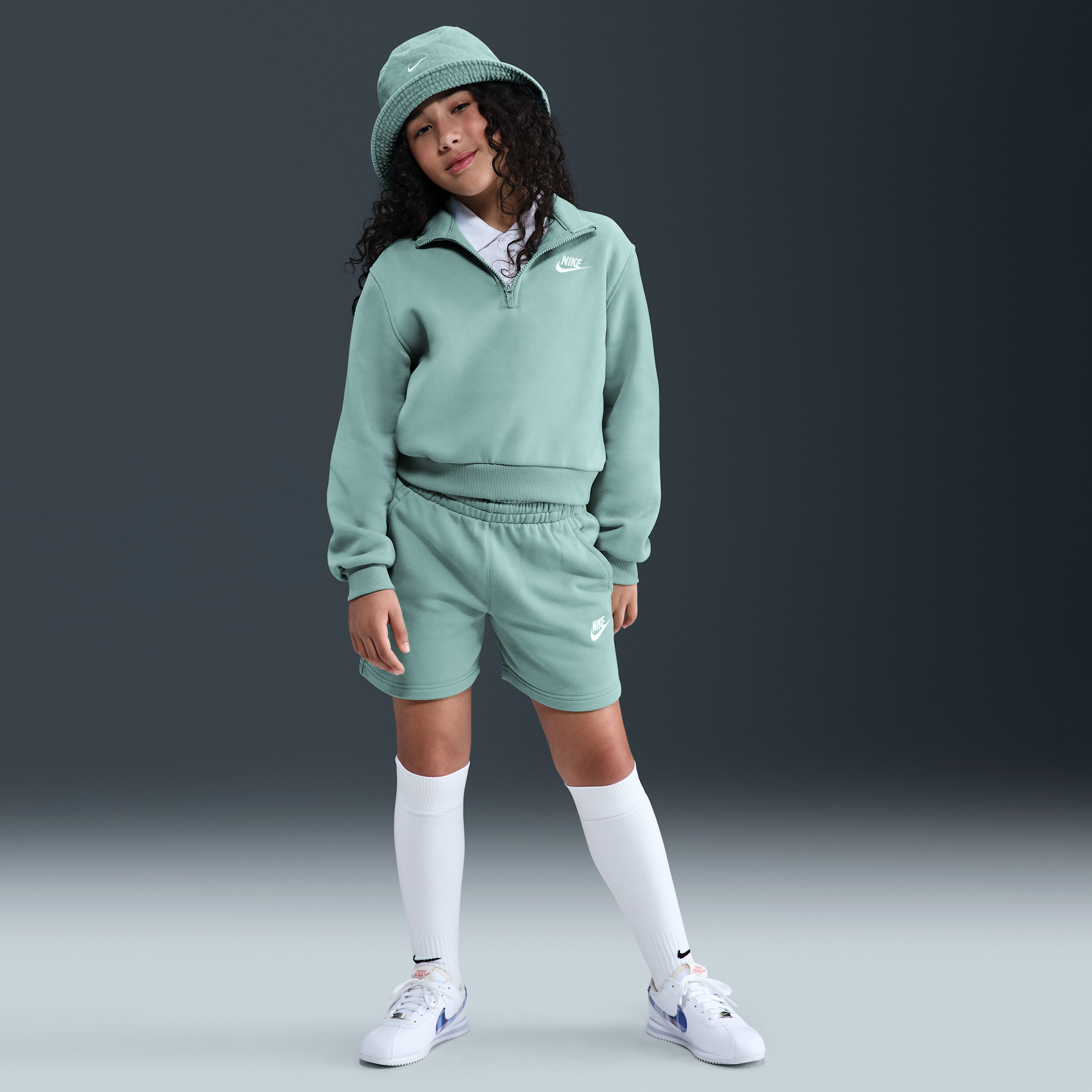 Nike Sportswear Club Fleece Big Kids' (Girls') 5" French Terry Shorts in Green | FD2919-017
