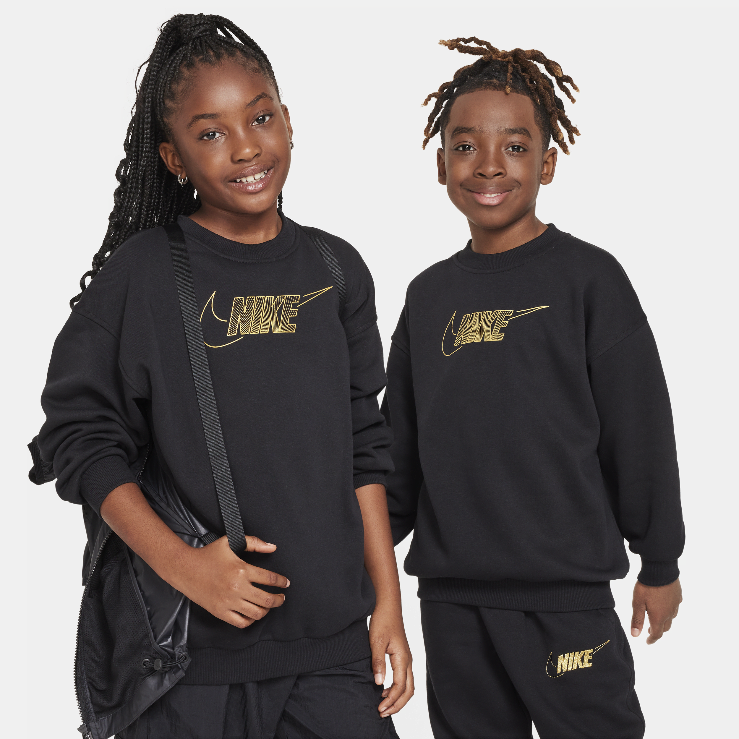 Shop Nike Sportswear Club Fleece Big Kids' (girls') Crew-neck Sweatshirt In Black