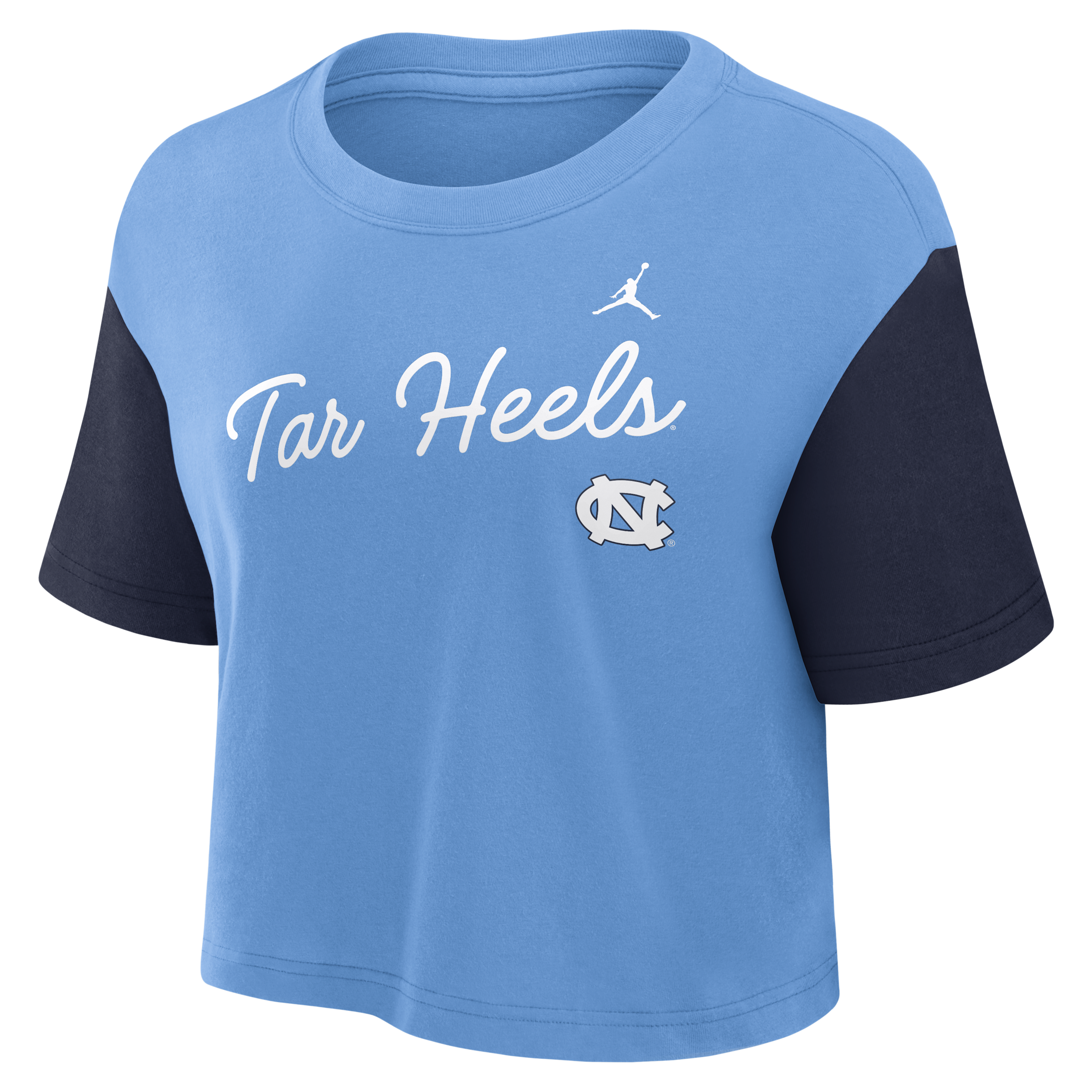 Jordan Women's North Carolina Script Brand Dri-fit College Cropped T-shirt In Blue
