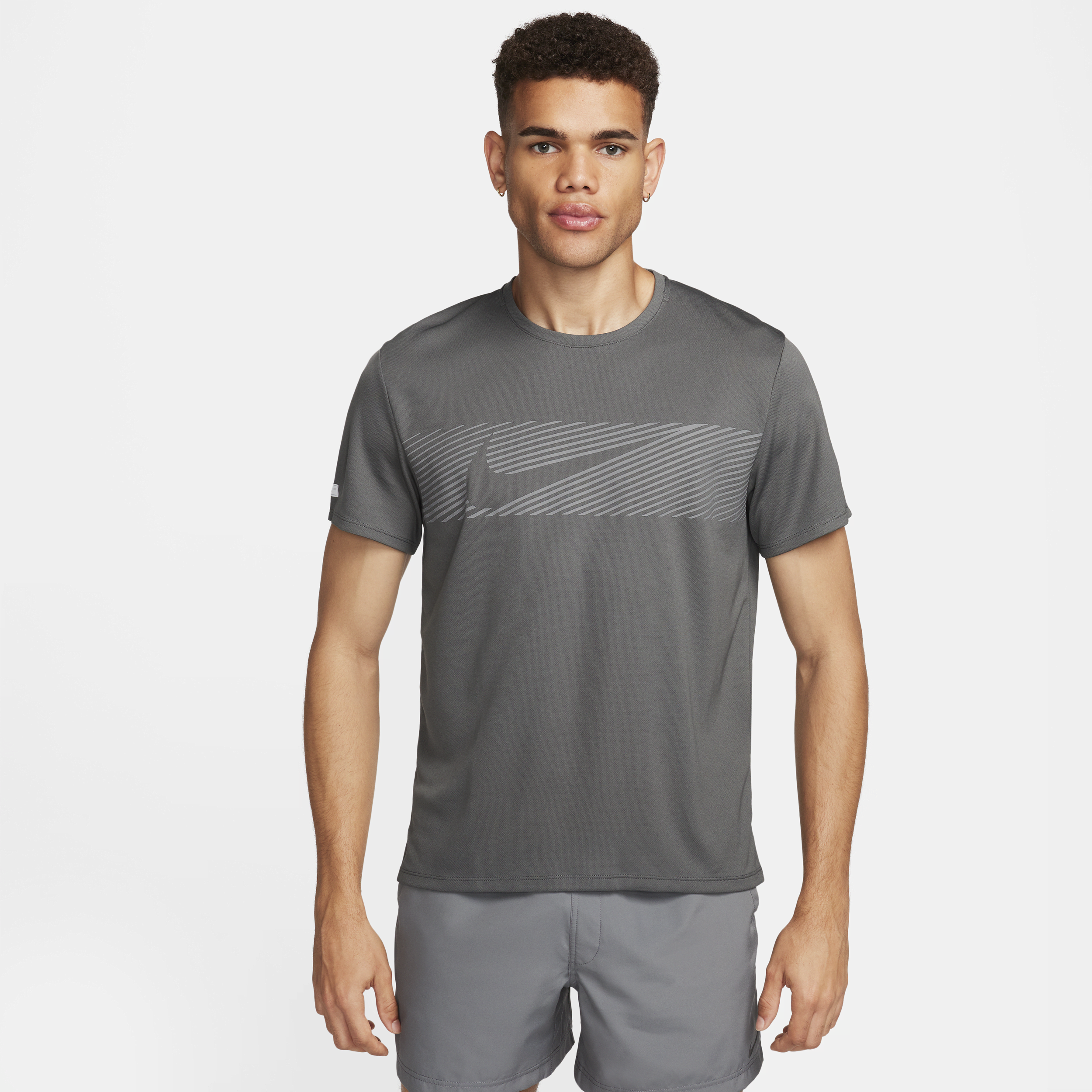 Shop Nike Men's Miler Flash Dri-fit Uv Short-sleeve Running Top In Grey