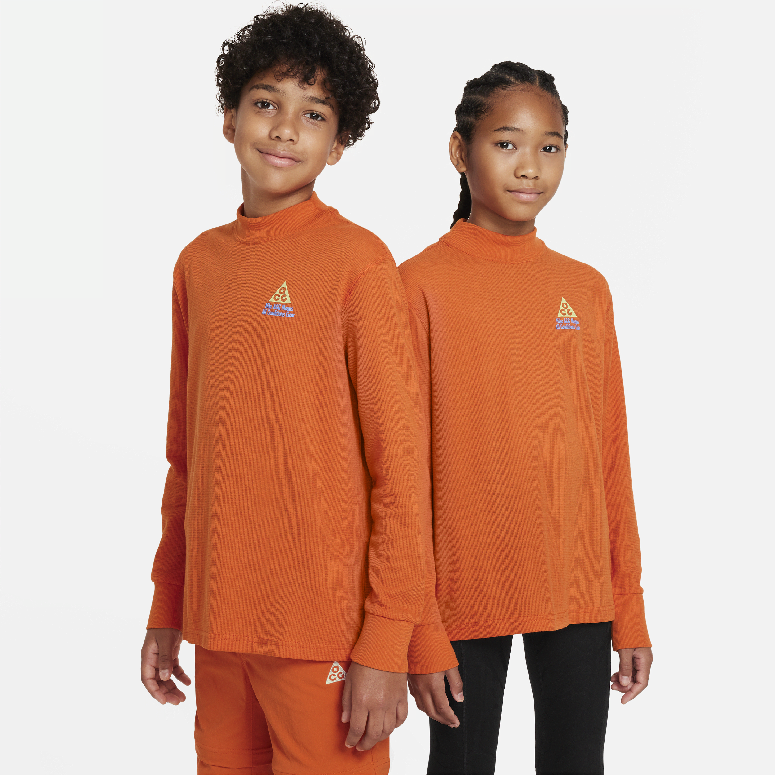 Nike Acg Big Kids' Loose Waffle Long-sleeve Top In Orange
