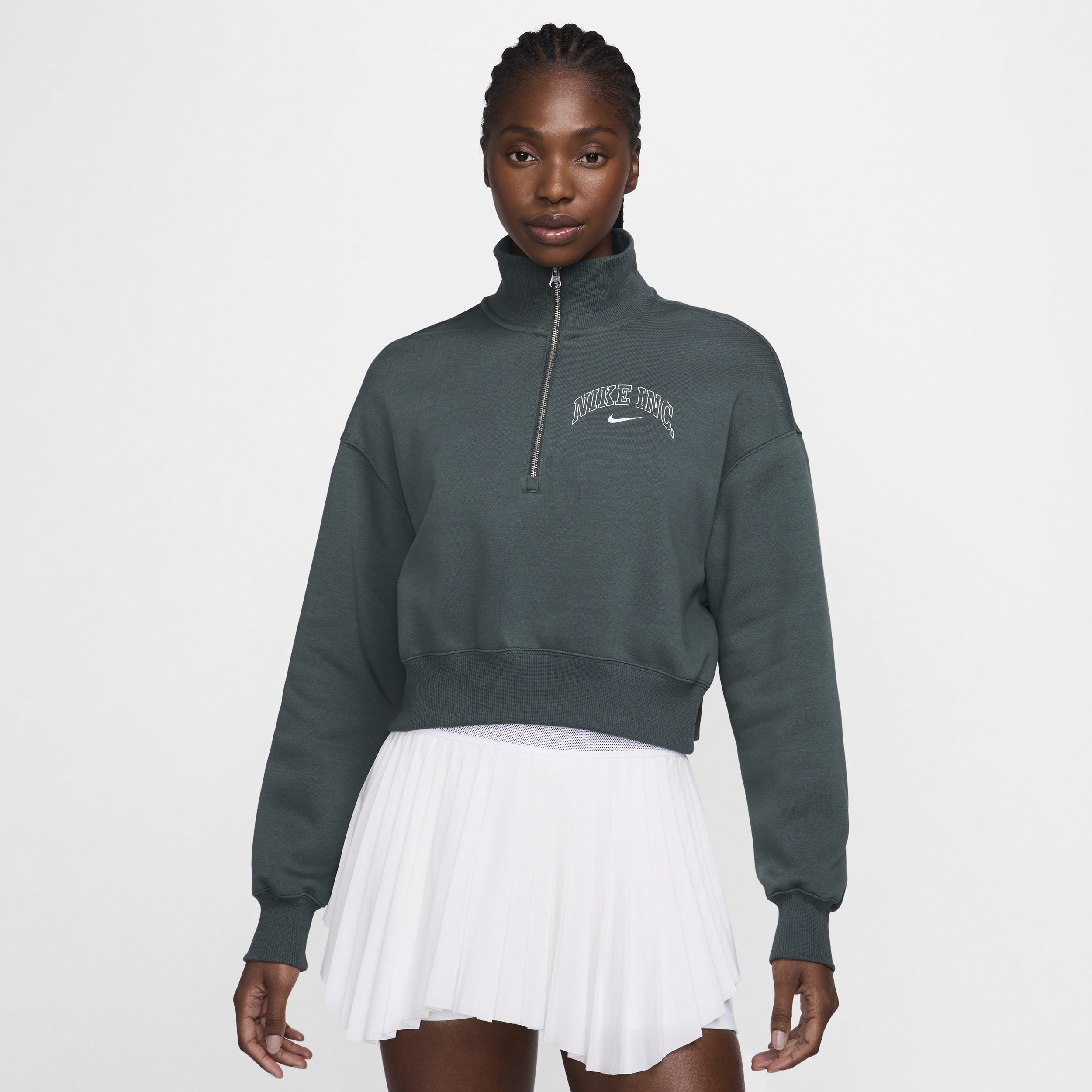 Shop Nike Women's  Sportswear Phoenix Fleece 1/2-zip Cropped Sweatshirt In Green