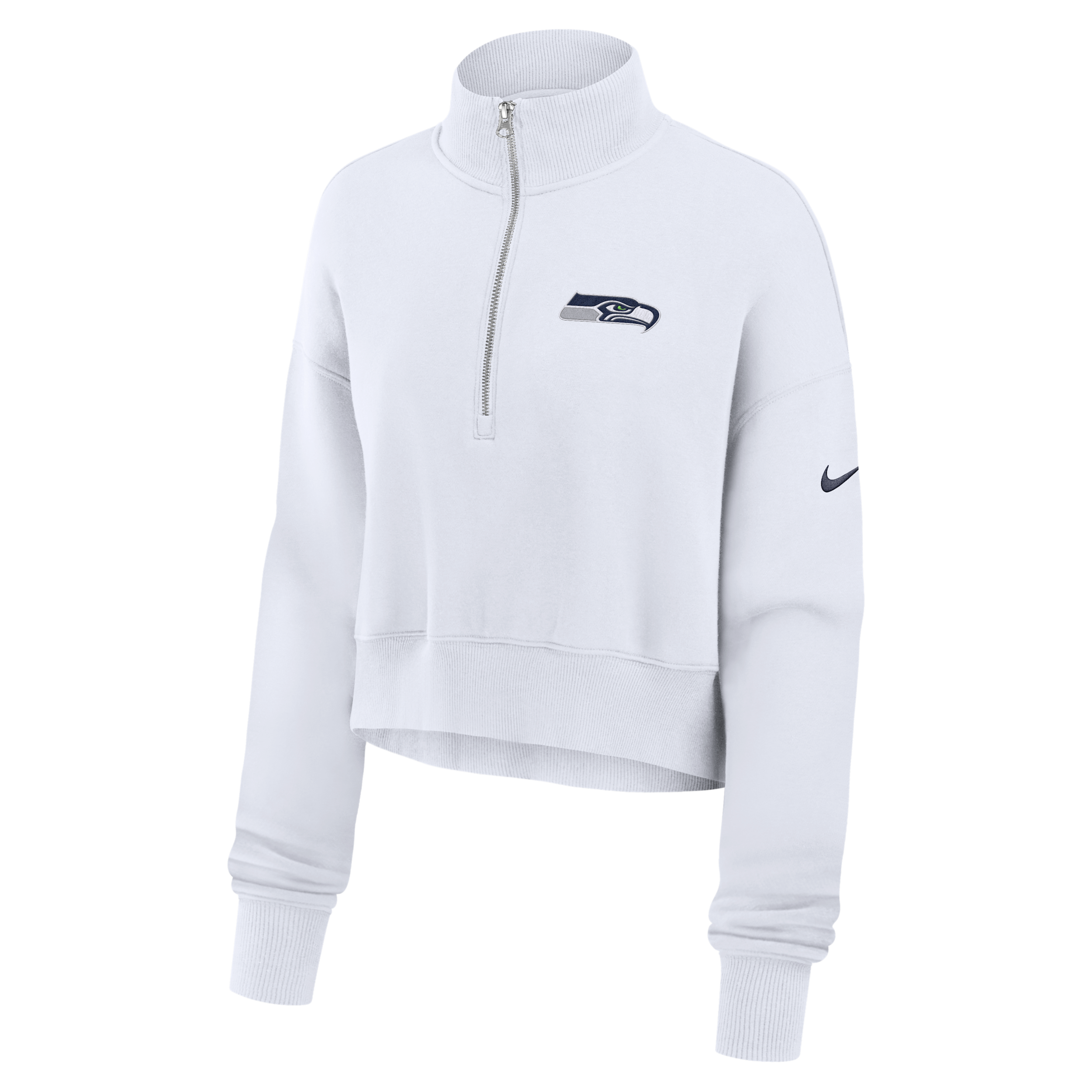 Seattle Seahawks Primetime Phoenix Nike Women's NFL Oversized Cropped 1/4-Zip Crew in White | 01N910A78-LCD
